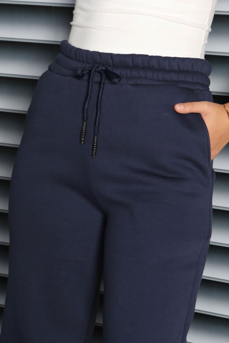 Şardonlu Üç İplik Lastikli Eşofman Altı - 27834-LACIVERT - TOFİSA