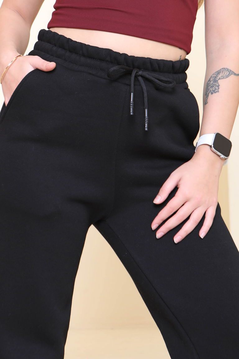 Şardonlu Üç İplik Lastikli Eşofman Altı - 27834-SIYAH - TOFİSA