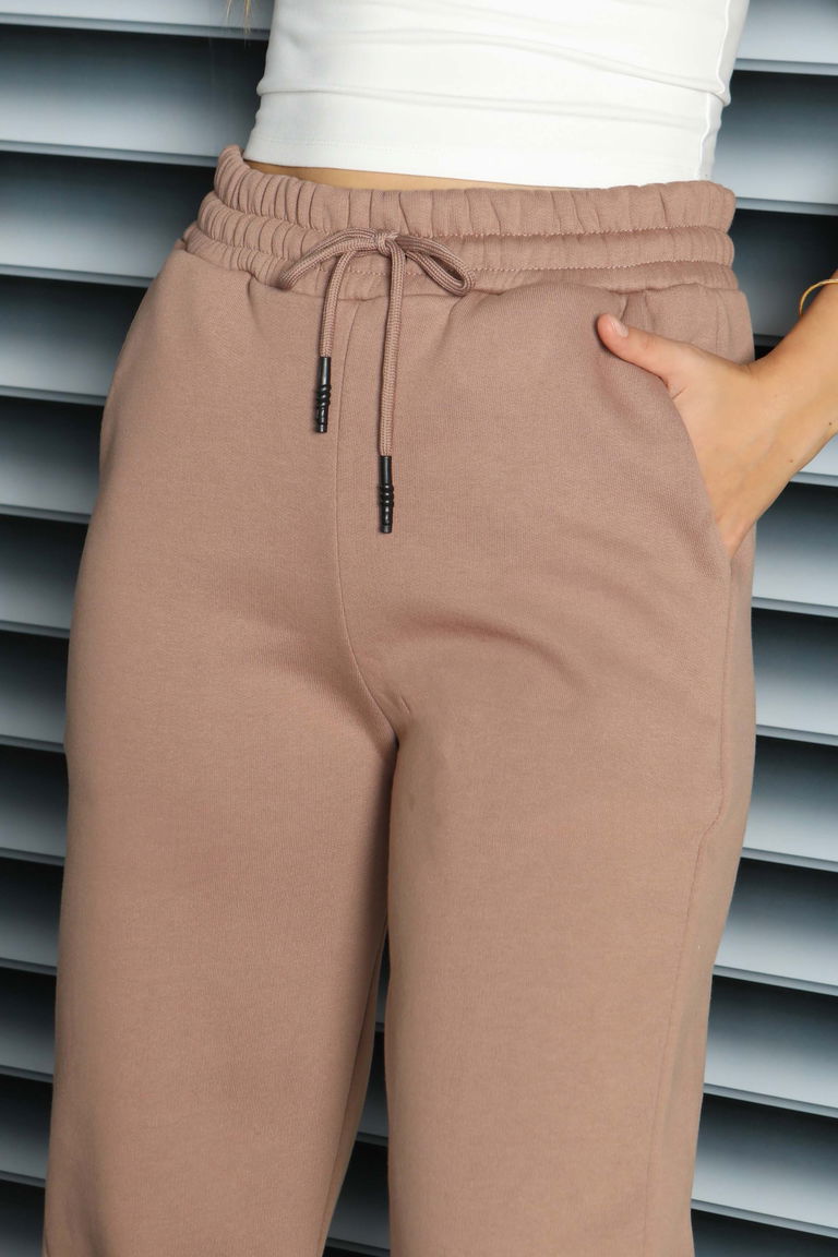 Şardonlu Üç İplik Lastikli Eşofman Altı - 27834-VIZON - TOFİSA