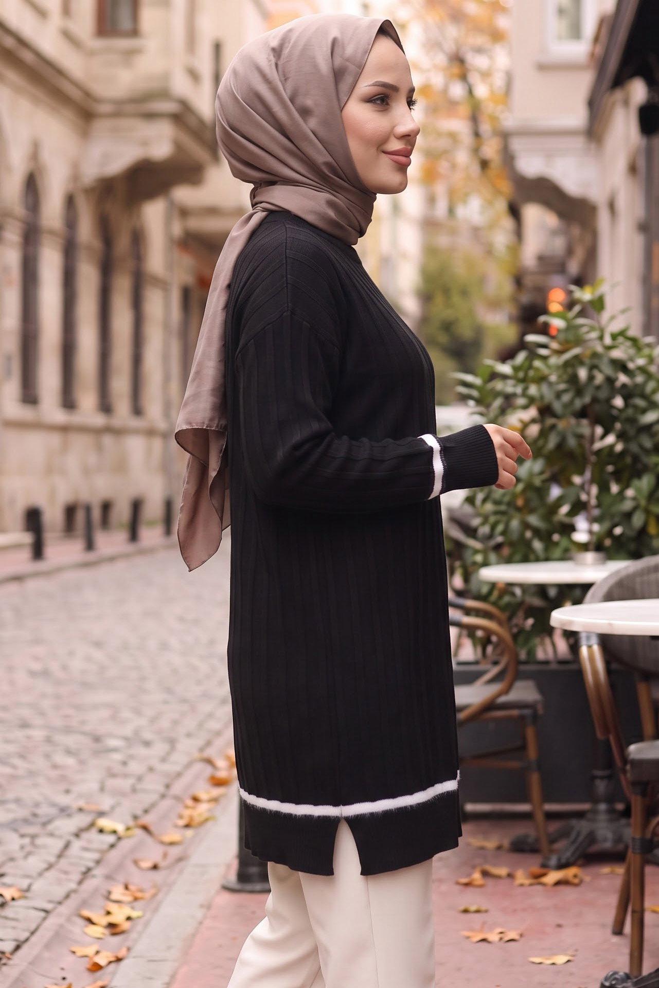 Şerit Detaylı Fitilli Triko Tunik Siyah - 29236-SIYAH - 2