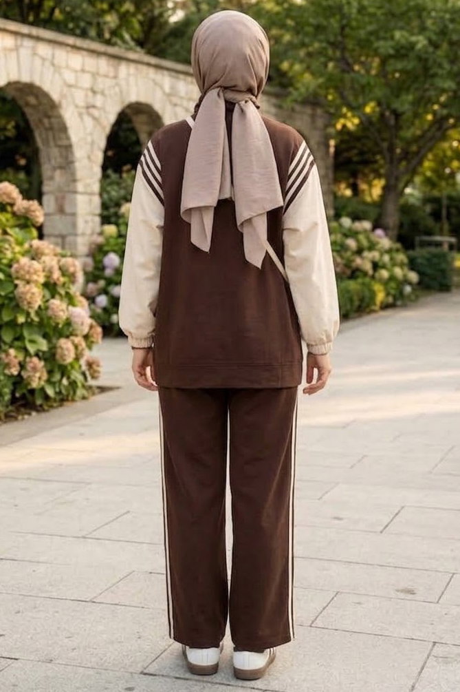 Şerit Detaylı Garnili Takım Kahve - 29024-KAHVE - 3
