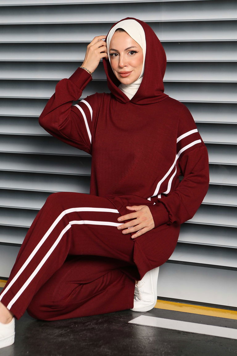 Şerit Detaylı Modal İkili Takım - 27710-BORDO - TOFİSA