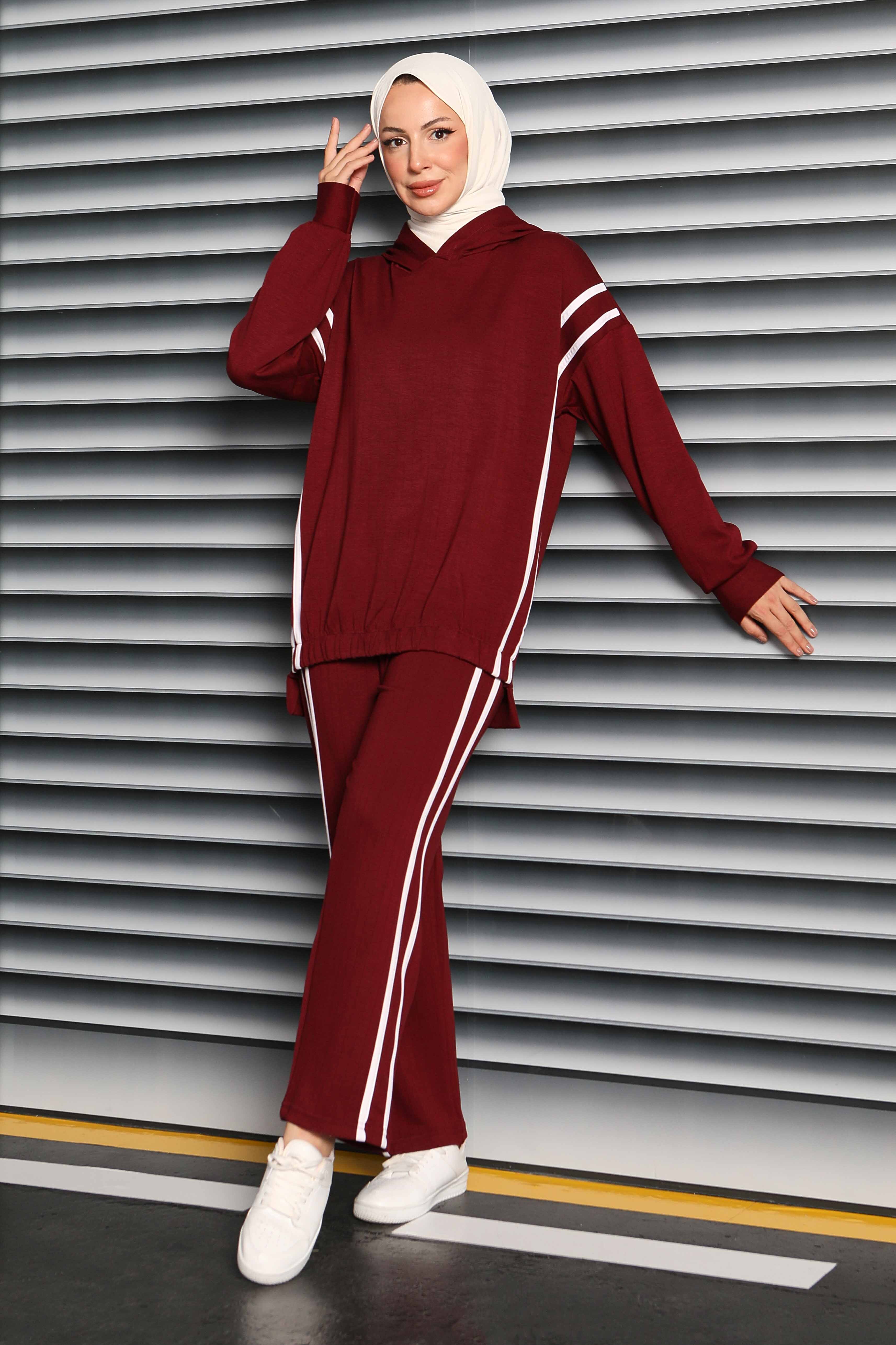 Şerit Detaylı Modal İkili Takım - 27710-BORDO - 2