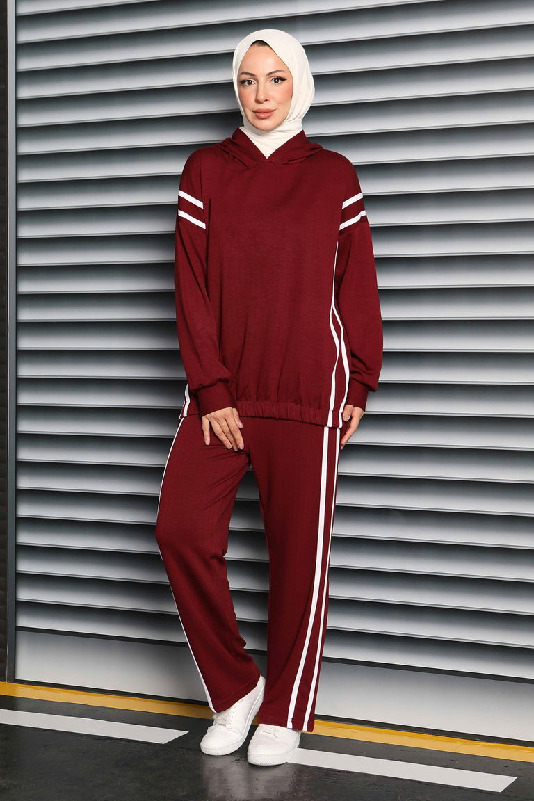 Şerit Detaylı Modal İkili Takım - 27710-BORDO - TOFİSA