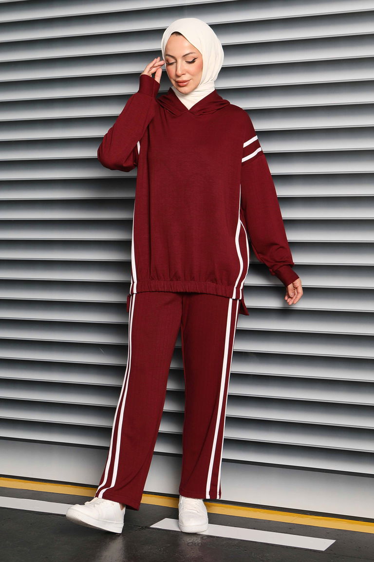 Şerit Detaylı Modal İkili Takım - 27710-BORDO - TOFİSA