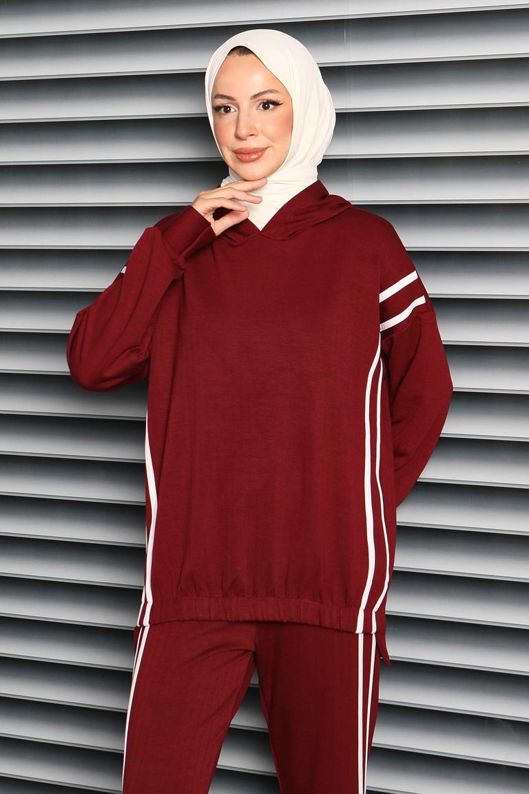 Şerit Detaylı Modal İkili Takım - 27710-BORDO - TOFİSA