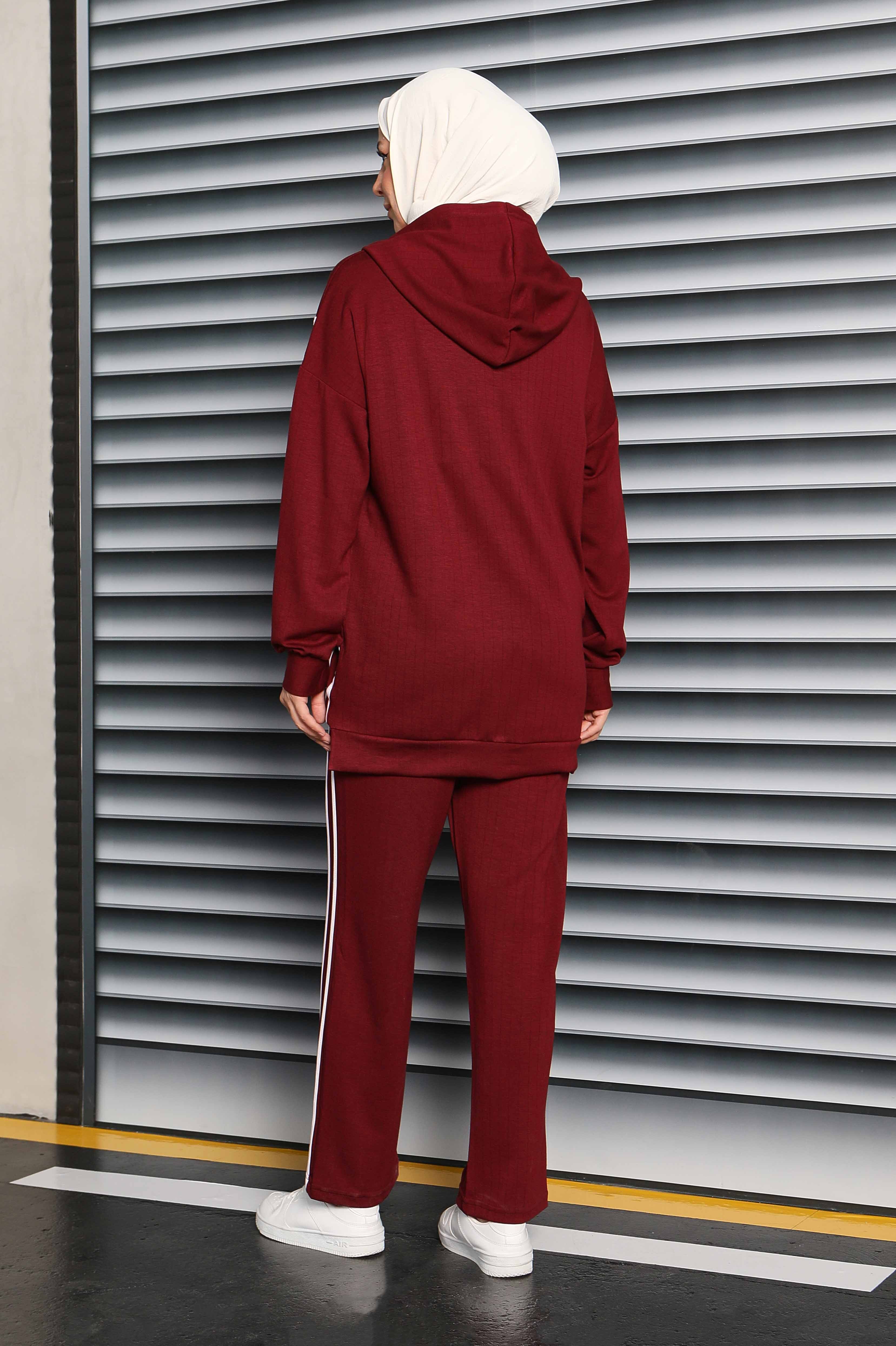 Şerit Detaylı Modal İkili Takım - 27710-BORDO - 6