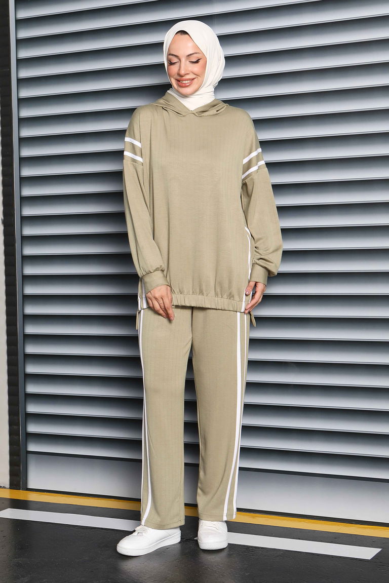 Şerit Detaylı Modal İkili Takım - 27710-HAKI - TOFİSA