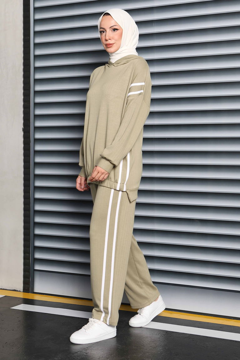 Şerit Detaylı Modal İkili Takım - 27710-HAKI - TOFİSA