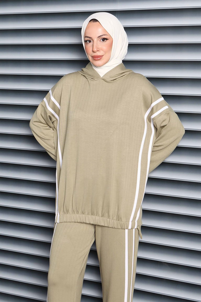 Şerit Detaylı Modal İkili Takım - 27710-HAKI - TOFİSA