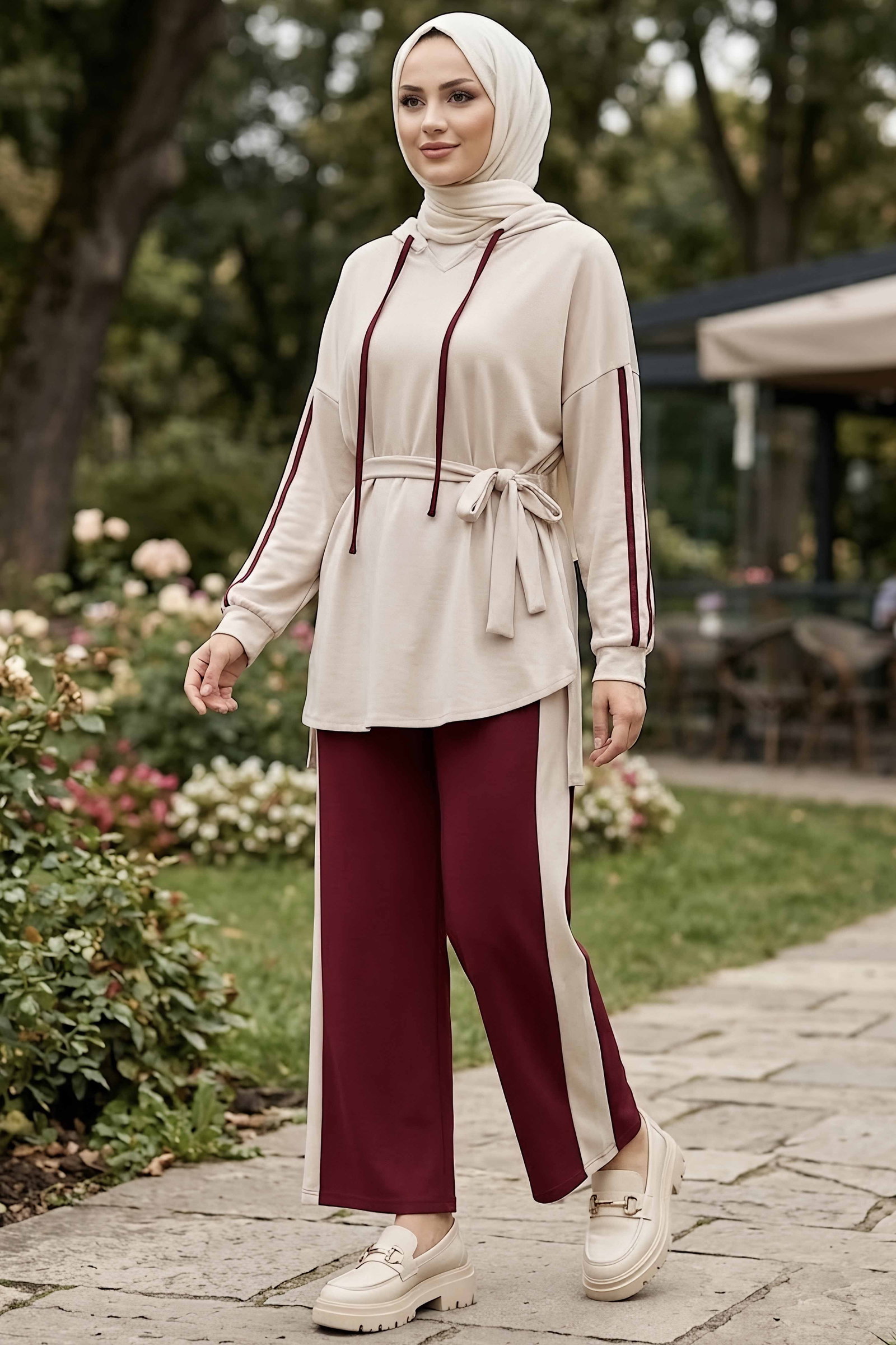 Şerit Detaylı Oysh Modal Takım Bordo - CK1355-BORDO - 1