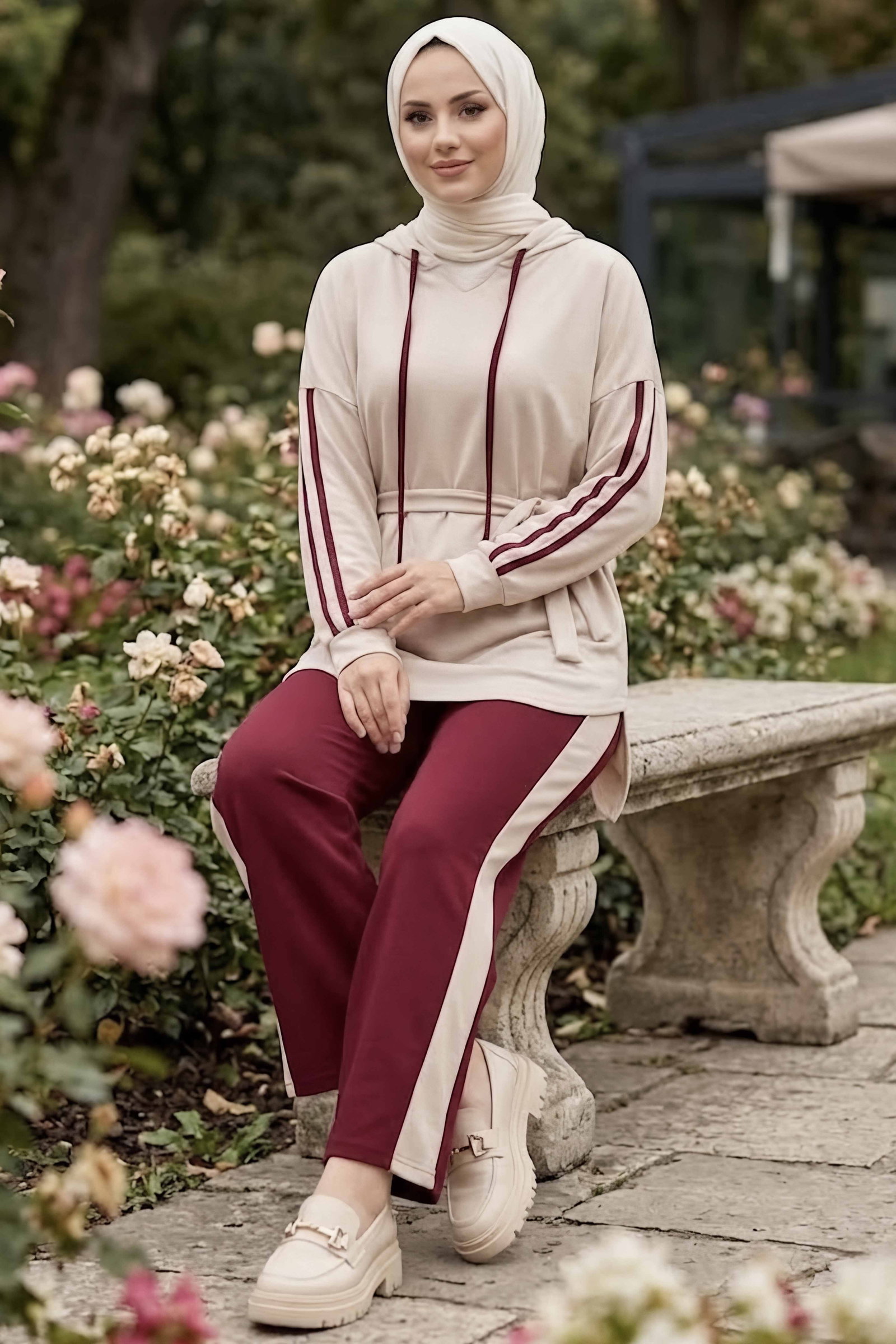 Şerit Detaylı Oysh Modal Takım Bordo - CK1355-BORDO - 2