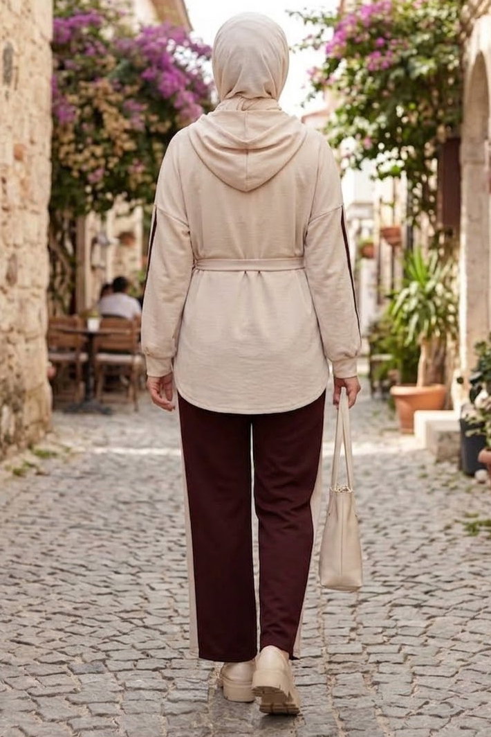 Şerit Detaylı Oysh Modal Takım Kahve - CK1355-KAHVE - 3