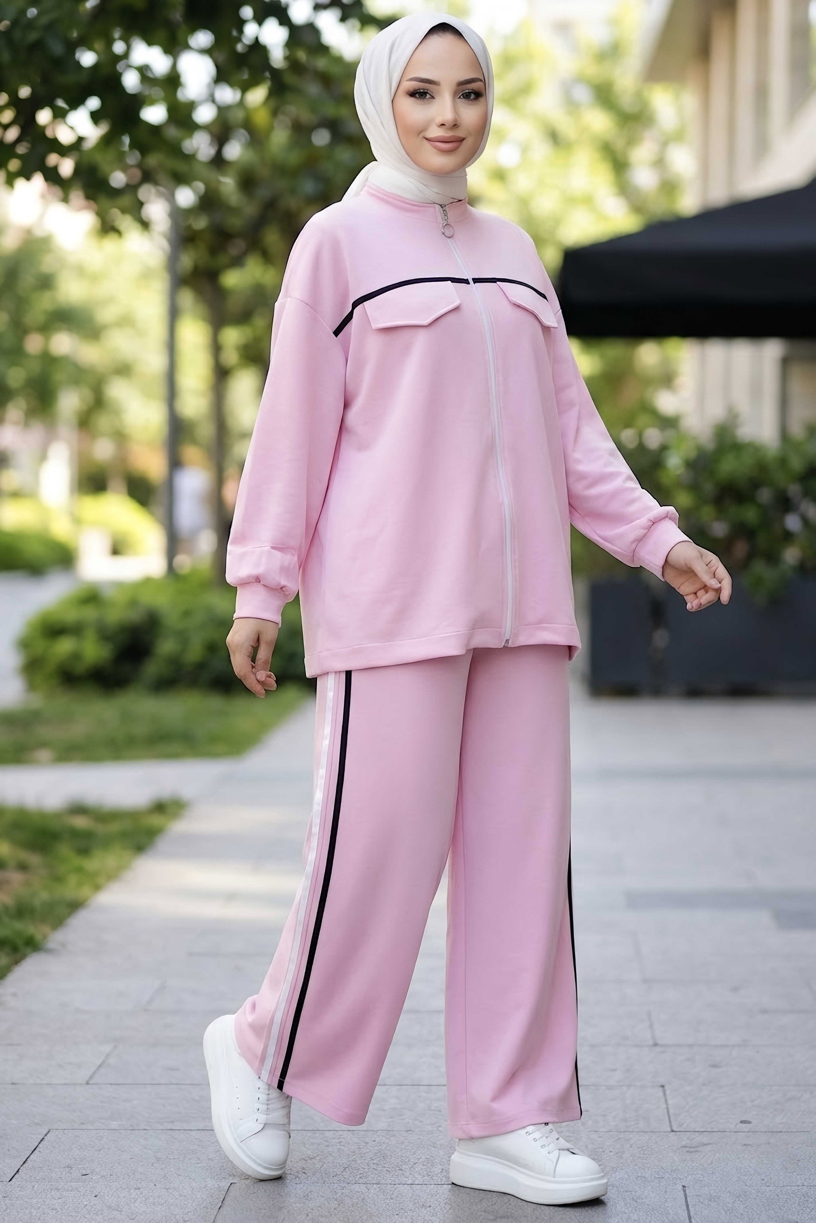 Şerit Detaylı Oysh Modal Takım Pembe - 29157-PEMBE - 2