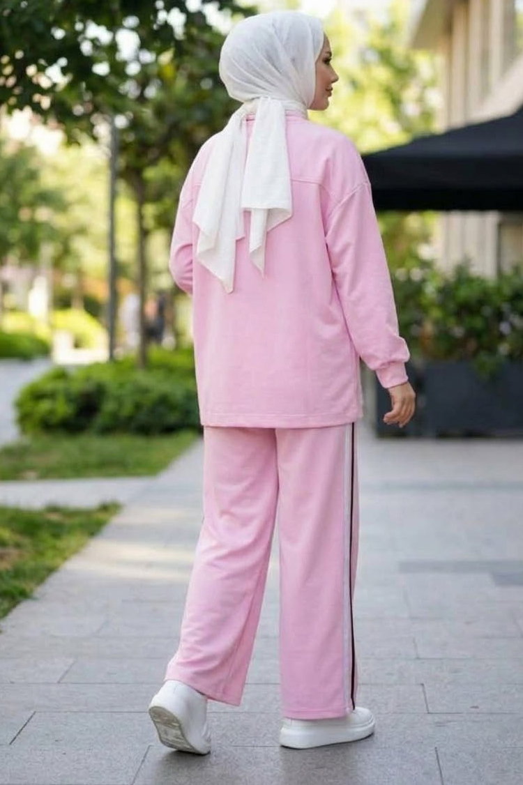 Şerit Detaylı Oysh Modal Takım Pembe - 29157-PEMBE - 3