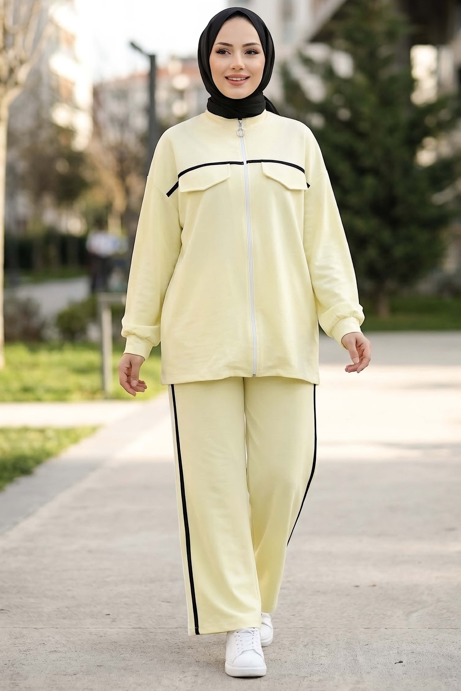 Şerit Detaylı Oysh Modal Takım Sari - 29157-SARI - 2