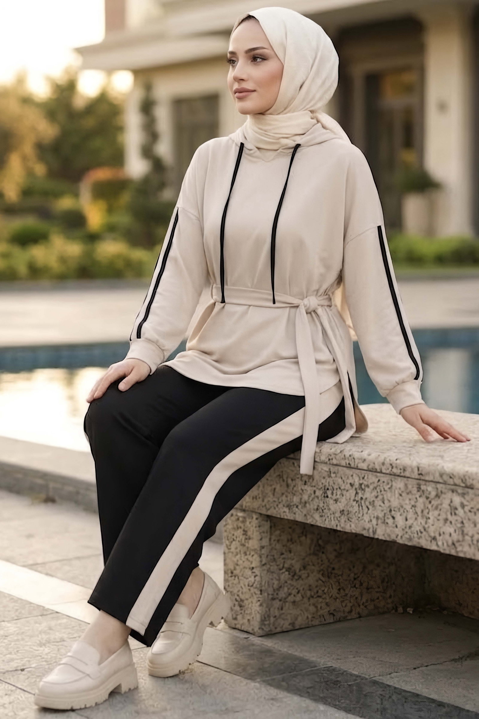 Şerit Detaylı Oysh Modal Takım Siyah - CK1355-SIYAH - 1