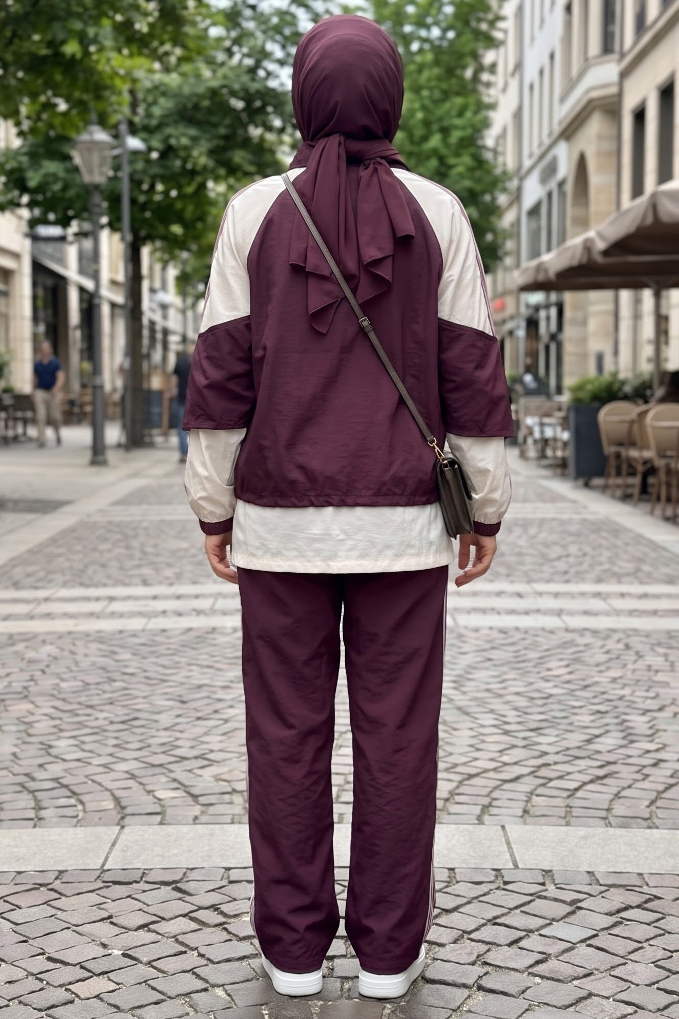 Şerit Detaylı Parasüt İkili Takım Bordo - 29307-BORDO - 3