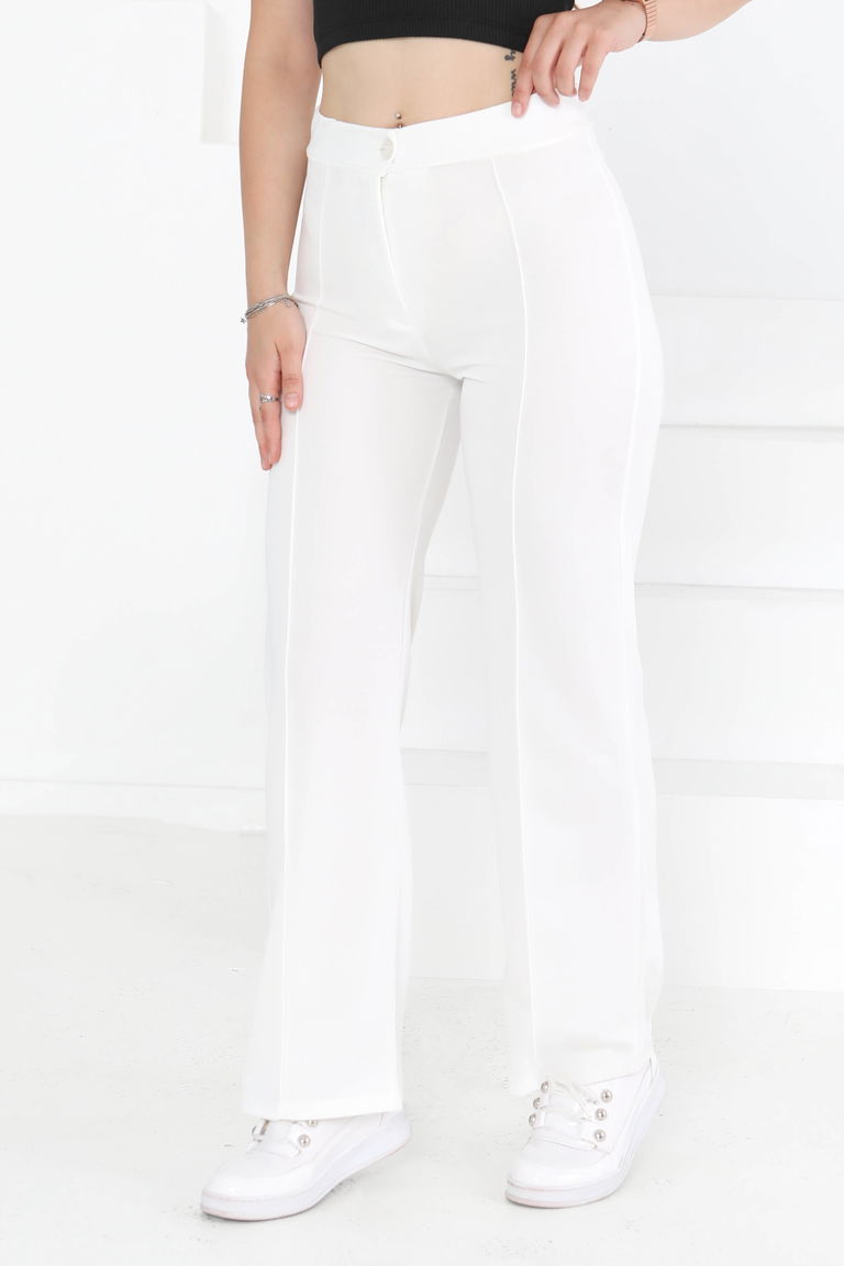 Şerit Detaylı Spor Pantolon Beyaz - 27084 - TOFİSA