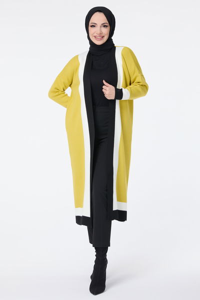 Şerit Detaylı Triko Uzun Hırka - 27625 