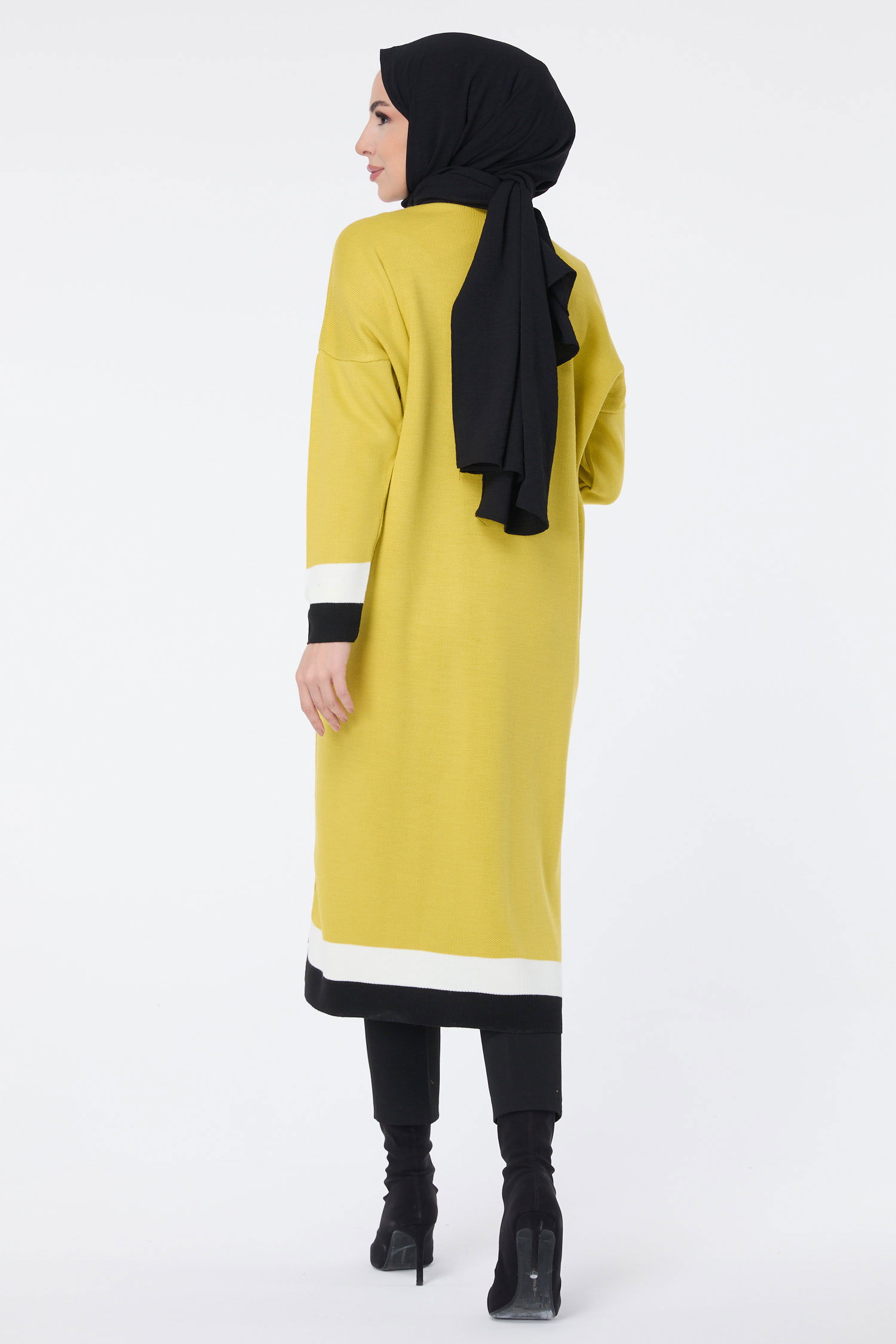 Şerit Detaylı Triko Uzun Hırka - 27625 - 4