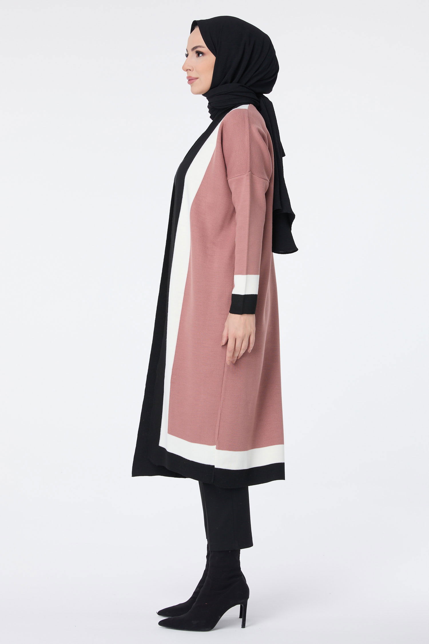 Şerit Detaylı Triko Uzun Hırka - 27625 - 2