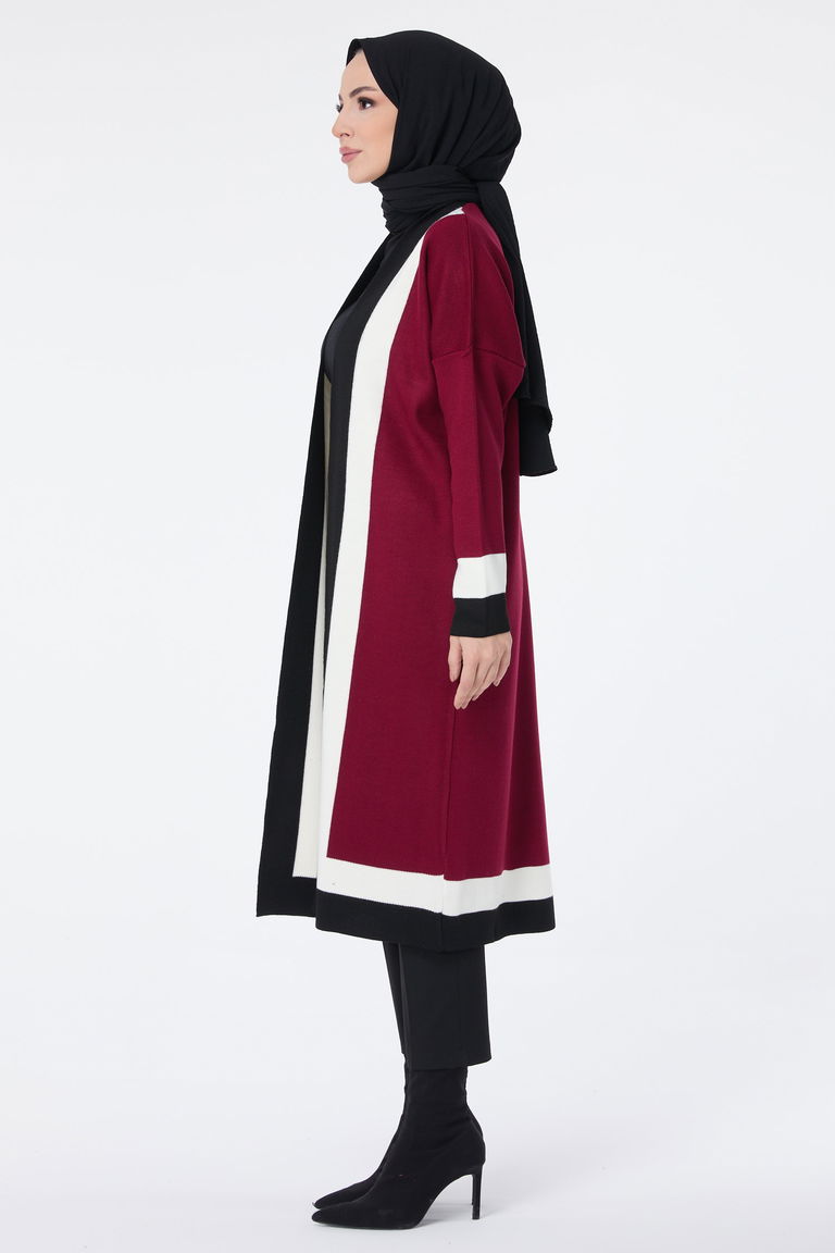 Şerit Detaylı Triko Uzun Hırka - 27625 - TOFİSA