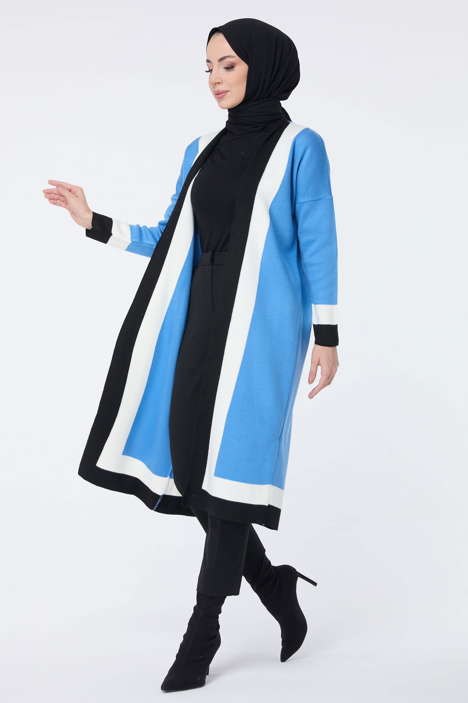 Şerit Detaylı Triko Uzun Hırka - 27625 - 1