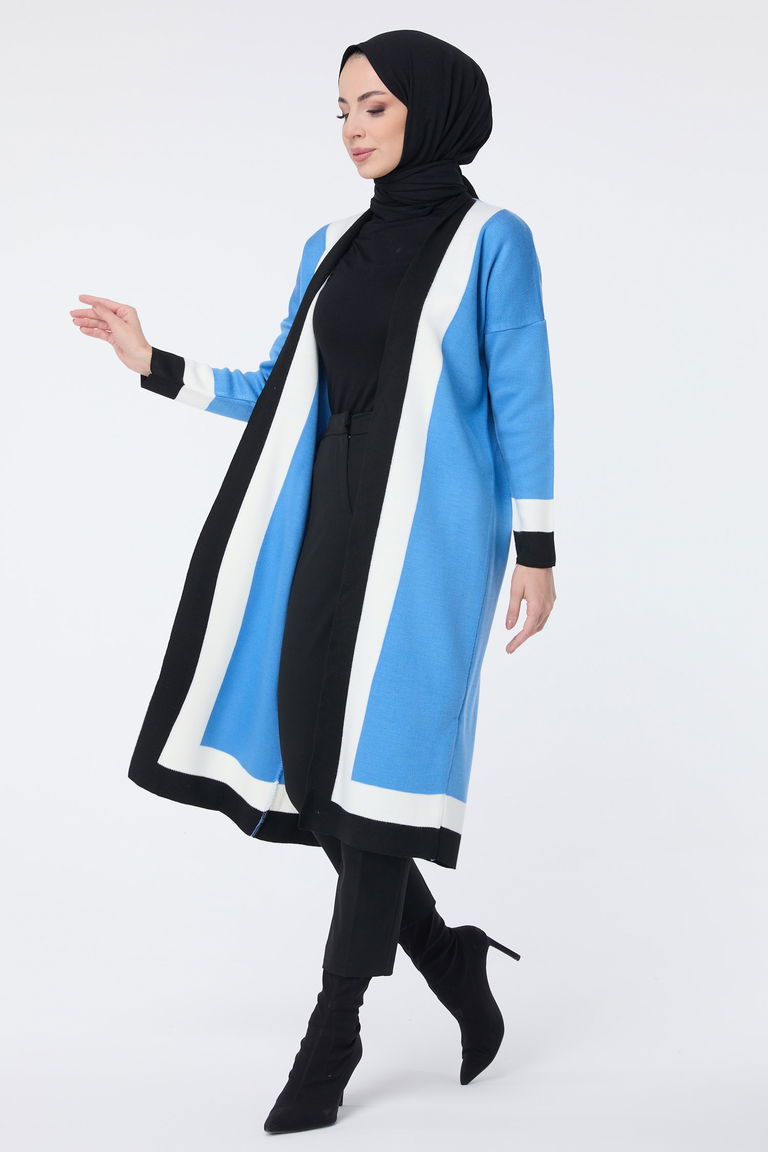 Şerit Detaylı Triko Uzun Hırka - 27625 - TOFİSA