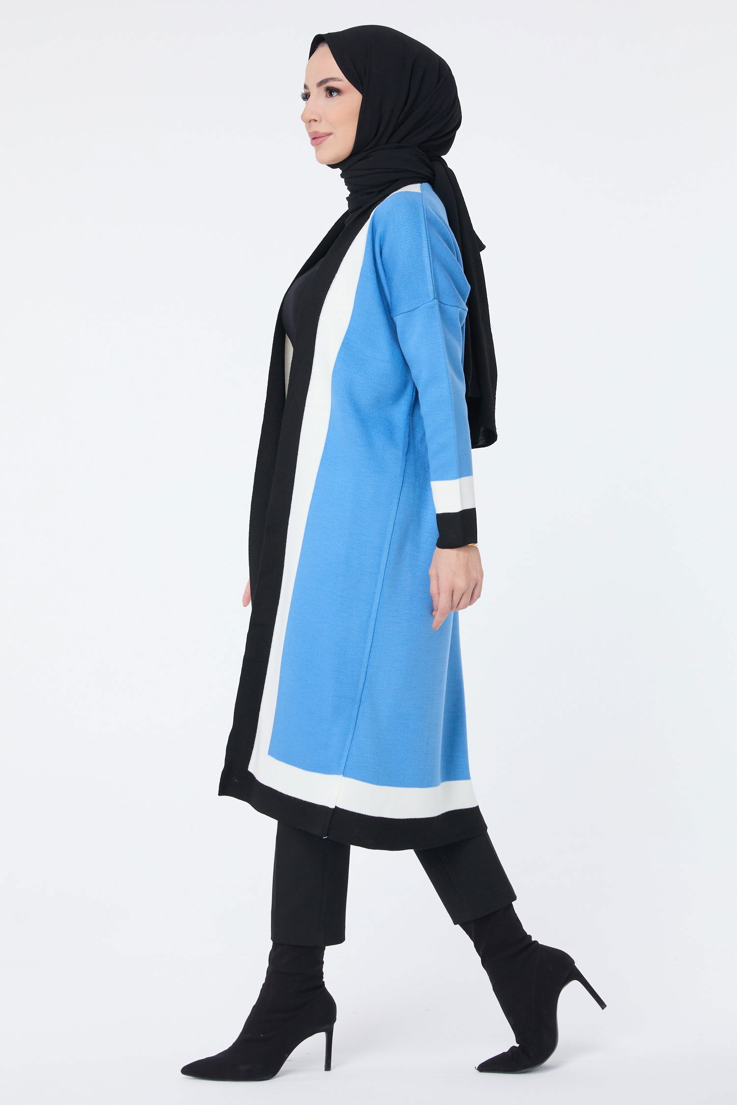 Şerit Detaylı Triko Uzun Hırka - 27625 - 3