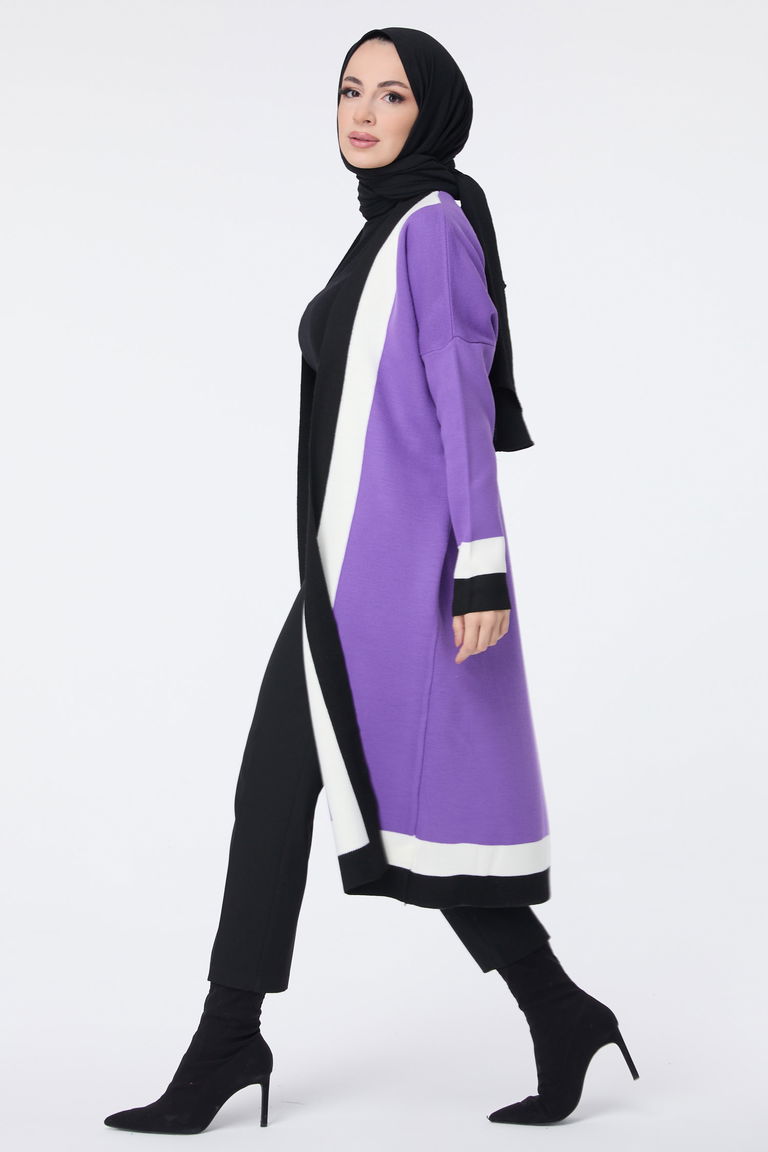 Şerit Detaylı Triko Uzun Hırka - 27625 - TOFİSA