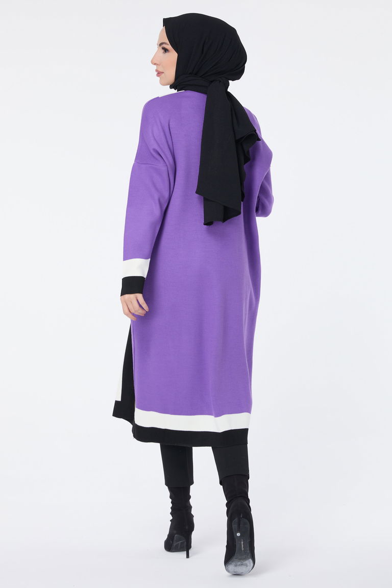 Şerit Detaylı Triko Uzun Hırka - 27625 - TOFİSA