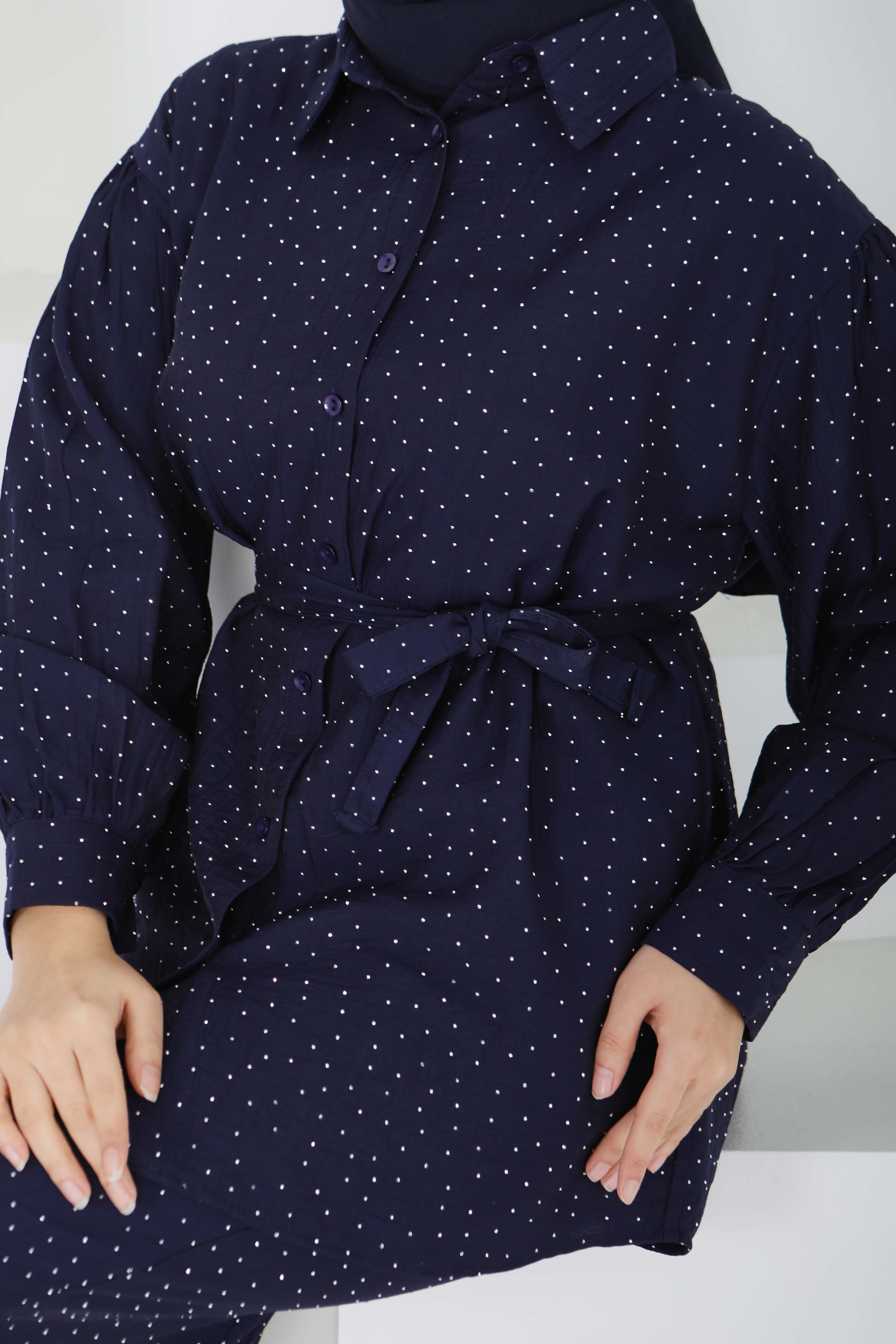 Serpme Taş Detaylı İkili Takım - 28219-LACIVERT - 5