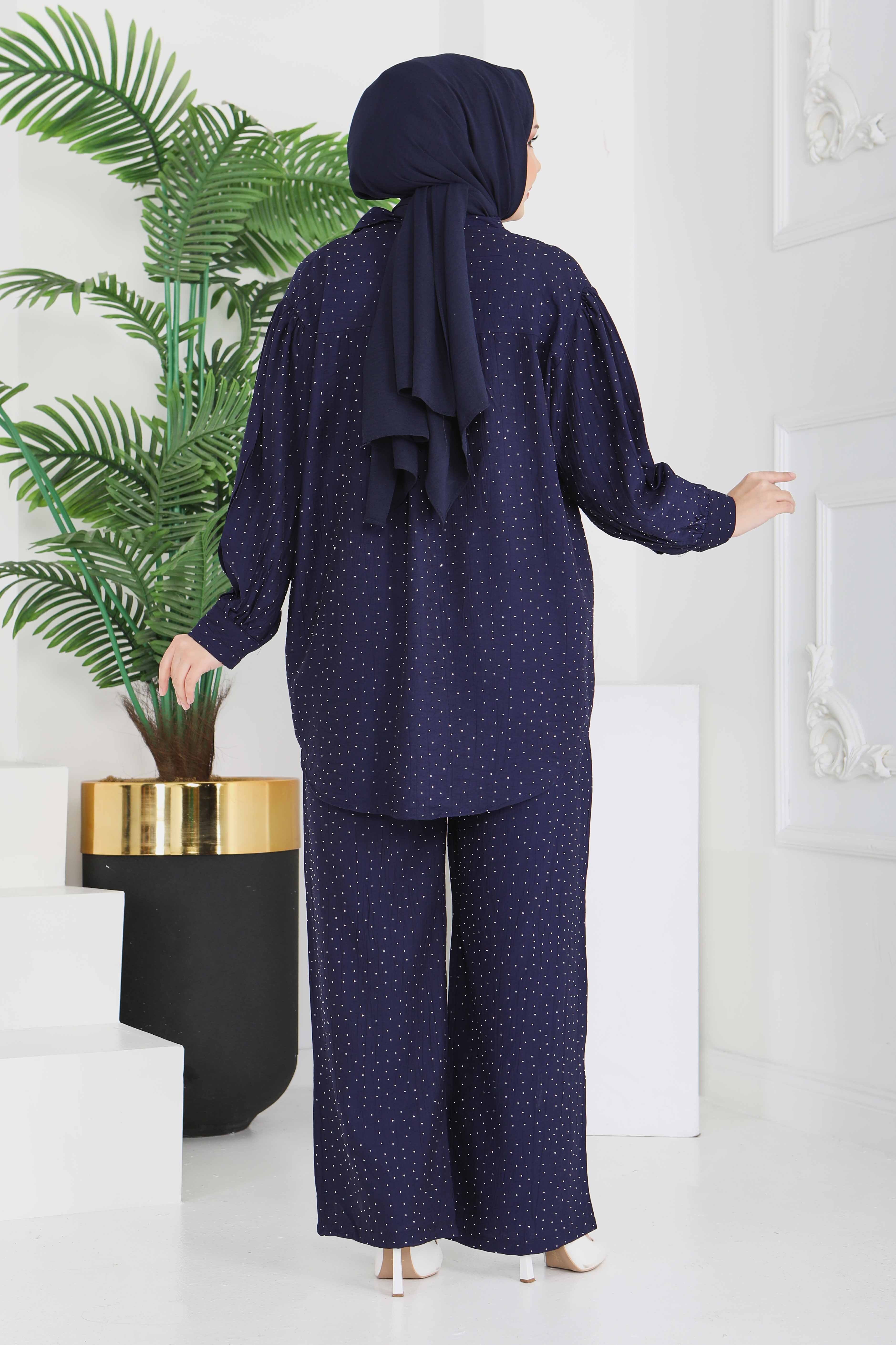 Serpme Taş Detaylı İkili Takım - 28219-LACIVERT - 6