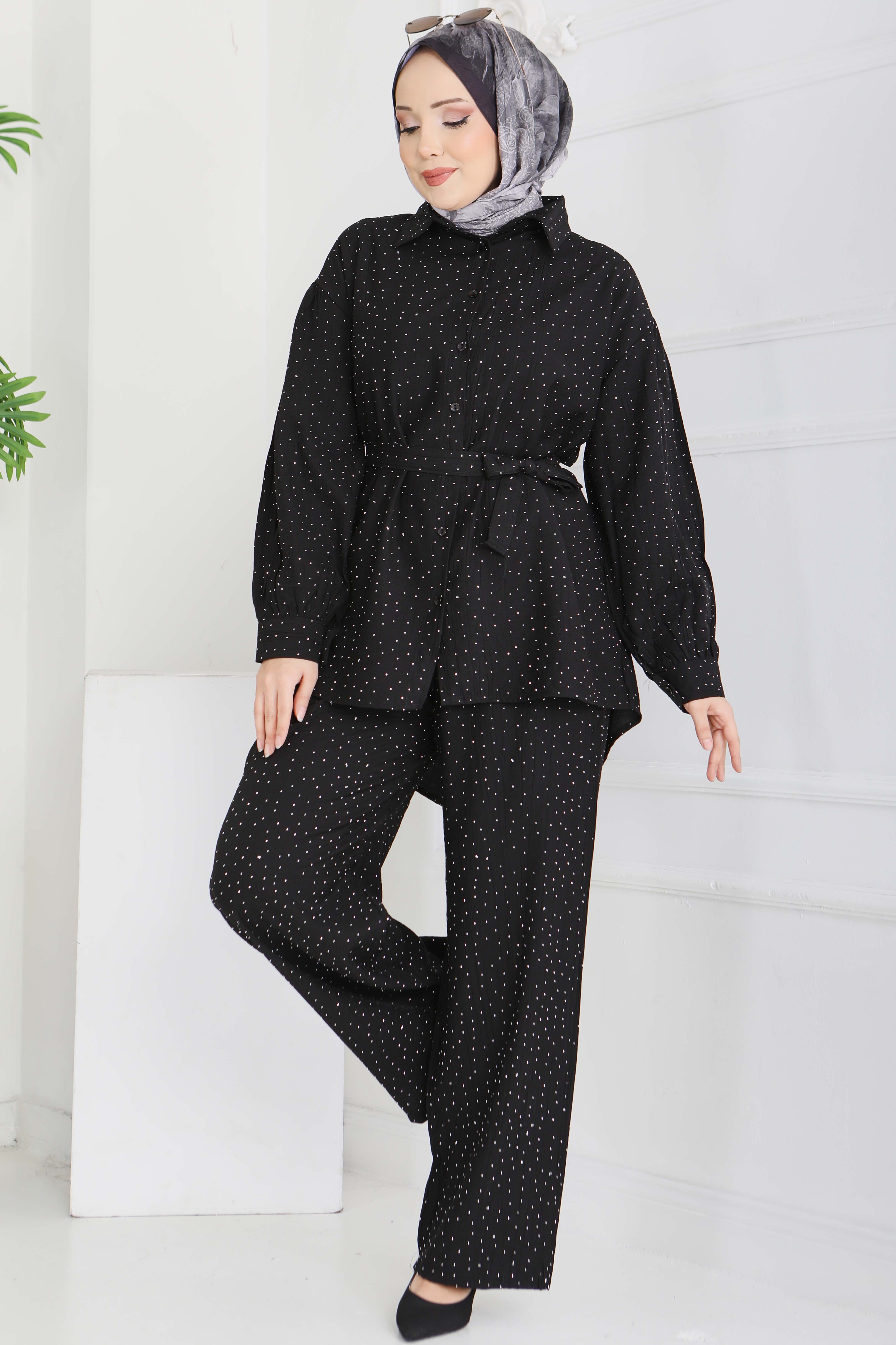 Serpme Taş Detaylı İkili Takım - 28219-SIYAH - 4