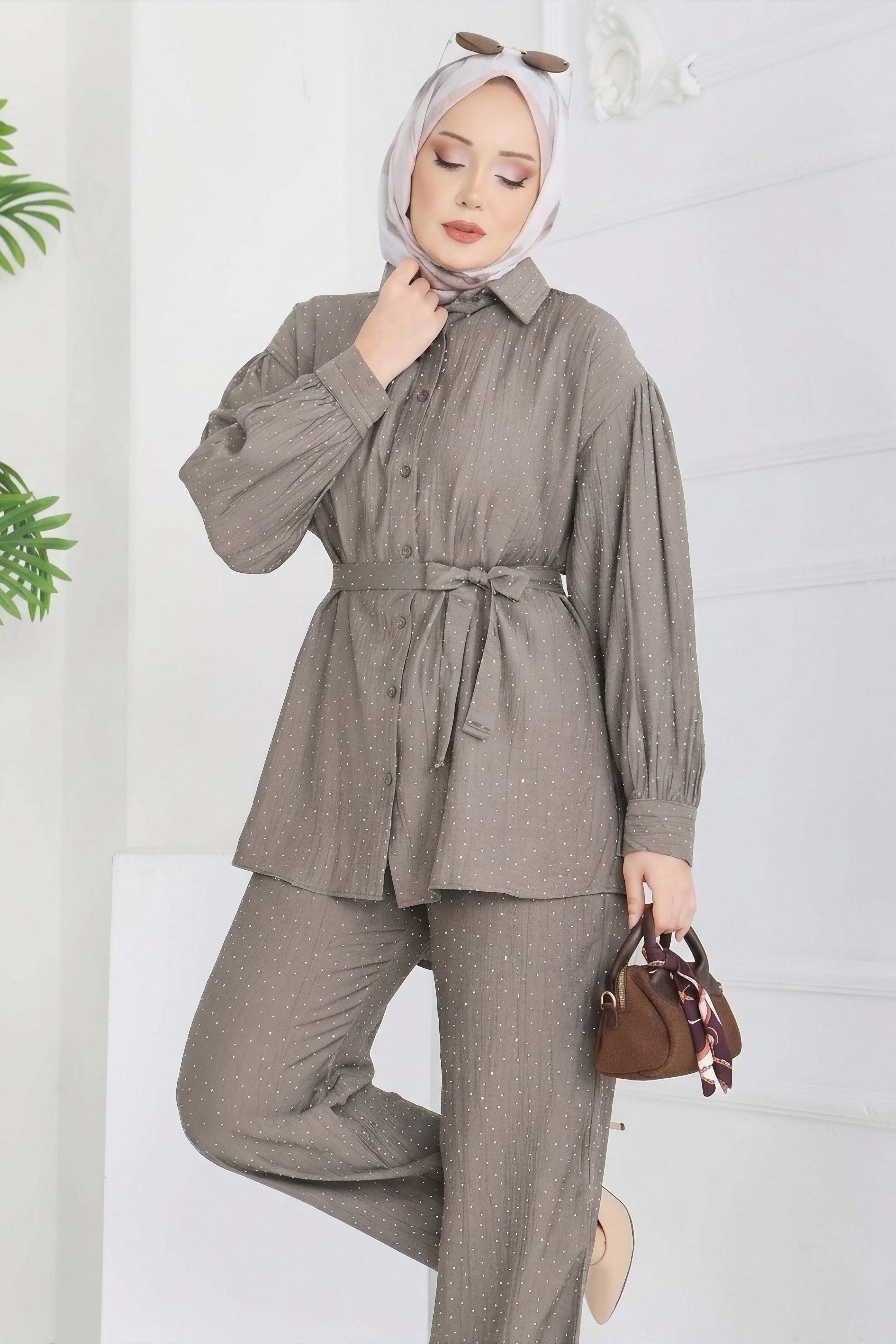 Serpme Taş Detaylı İkili Takım - 28219-VIZON - 2