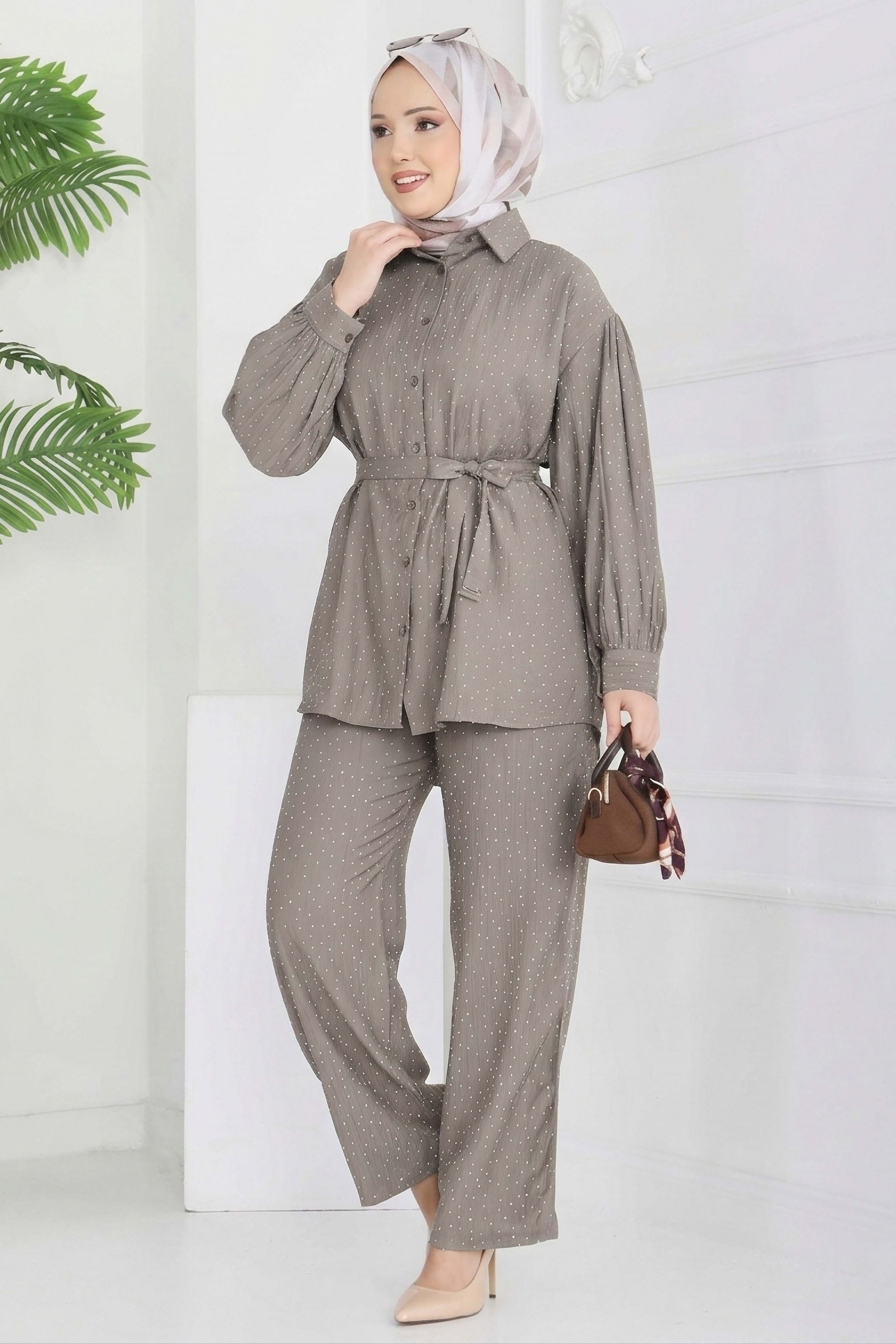 Serpme Taş Detaylı İkili Takım - 28219-VIZON - 3