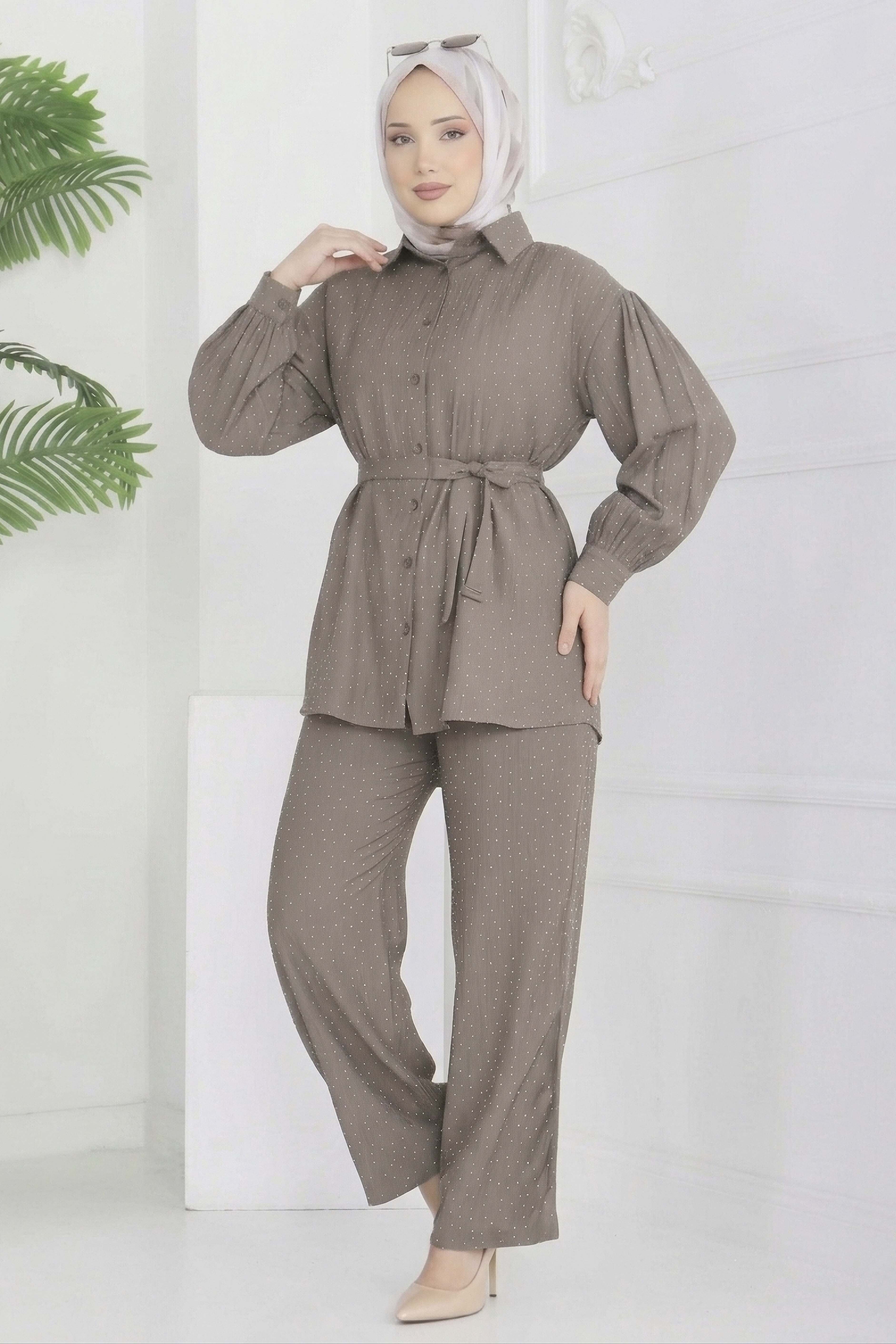 Serpme Taş Detaylı İkili Takım - 28219-VIZON - 4