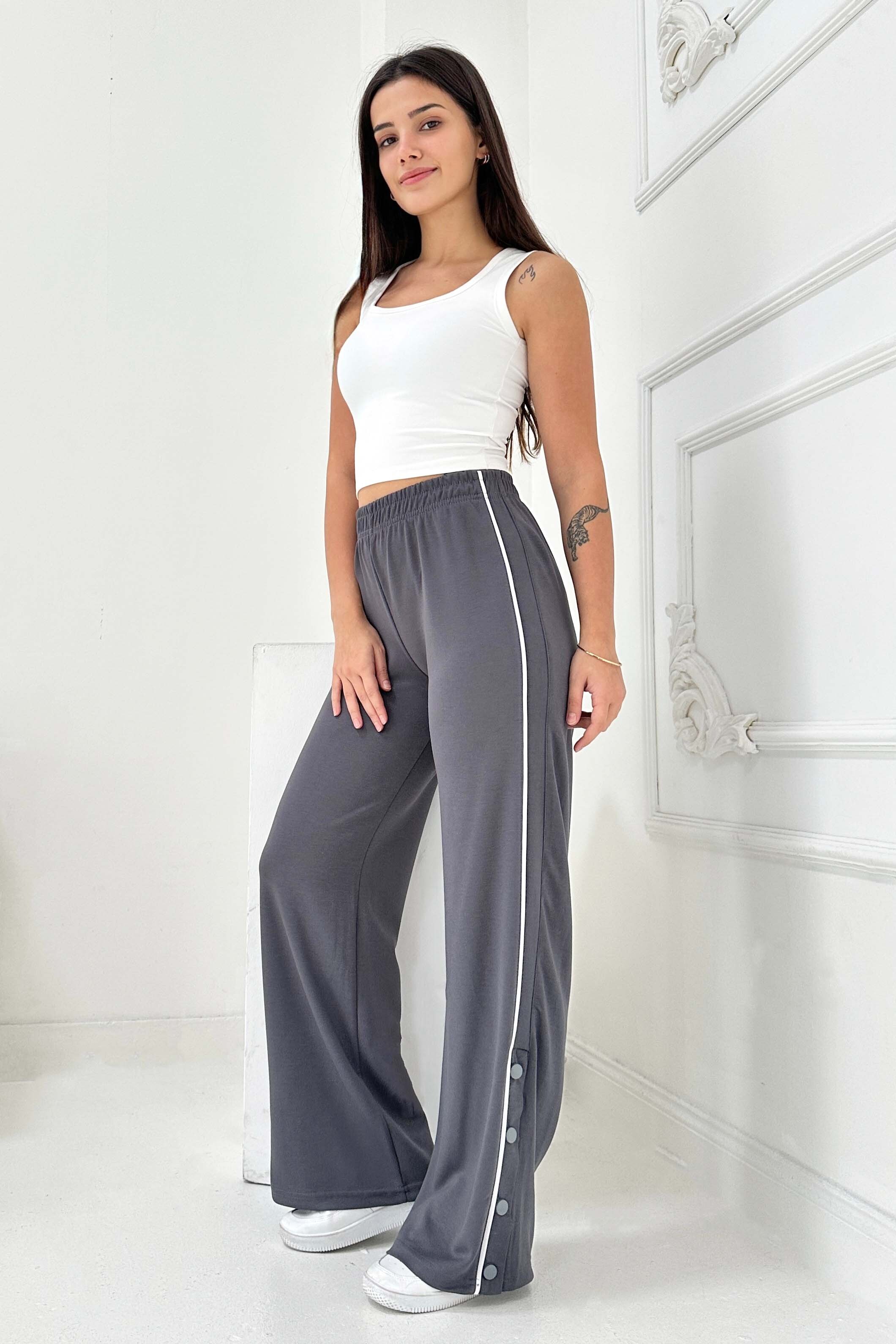 Şetit Ve Çıtcıt Detaylı Modal Pantolon - 27872-FUME - 3