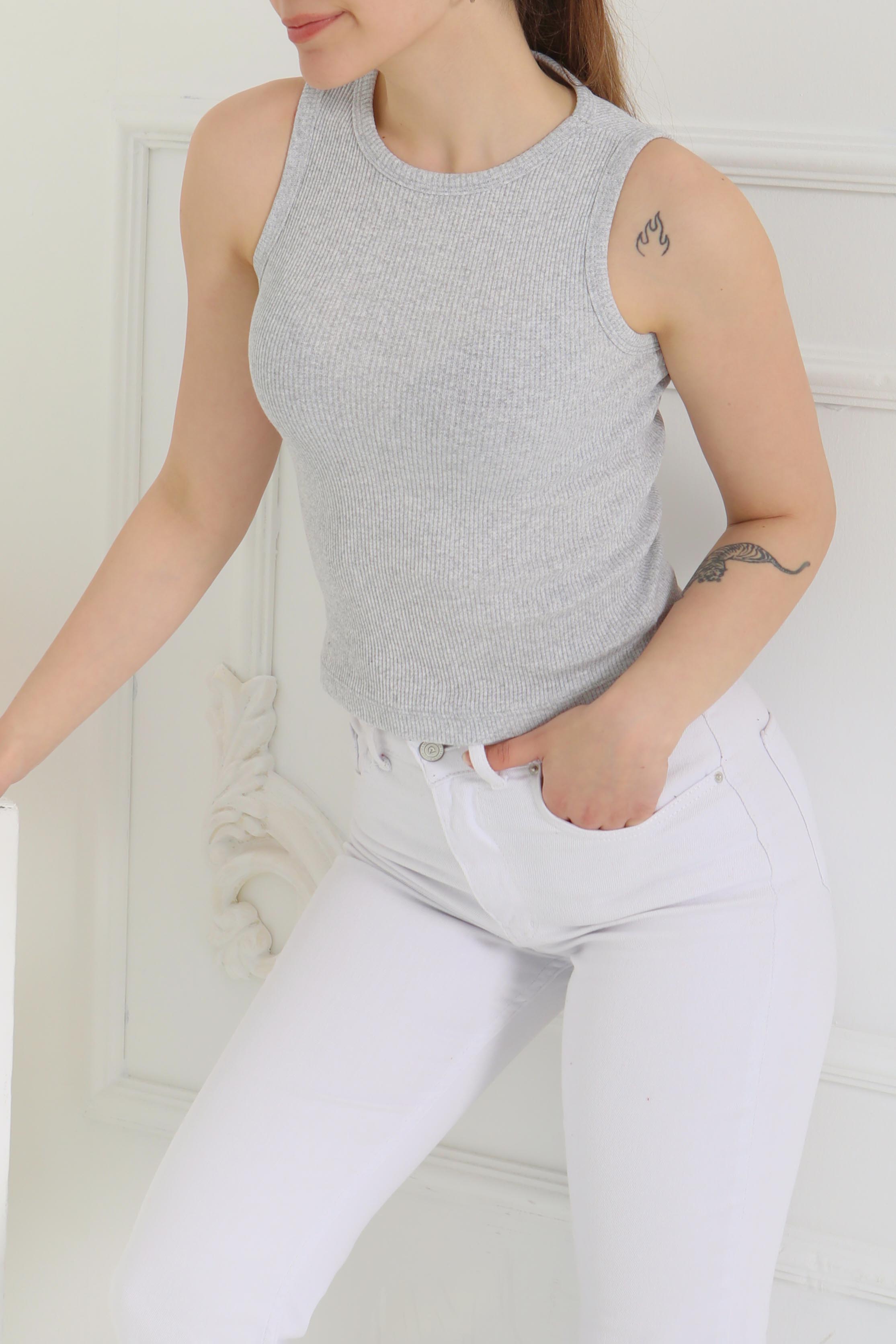Sıfır Kol Crop Gri - 27135 - 1