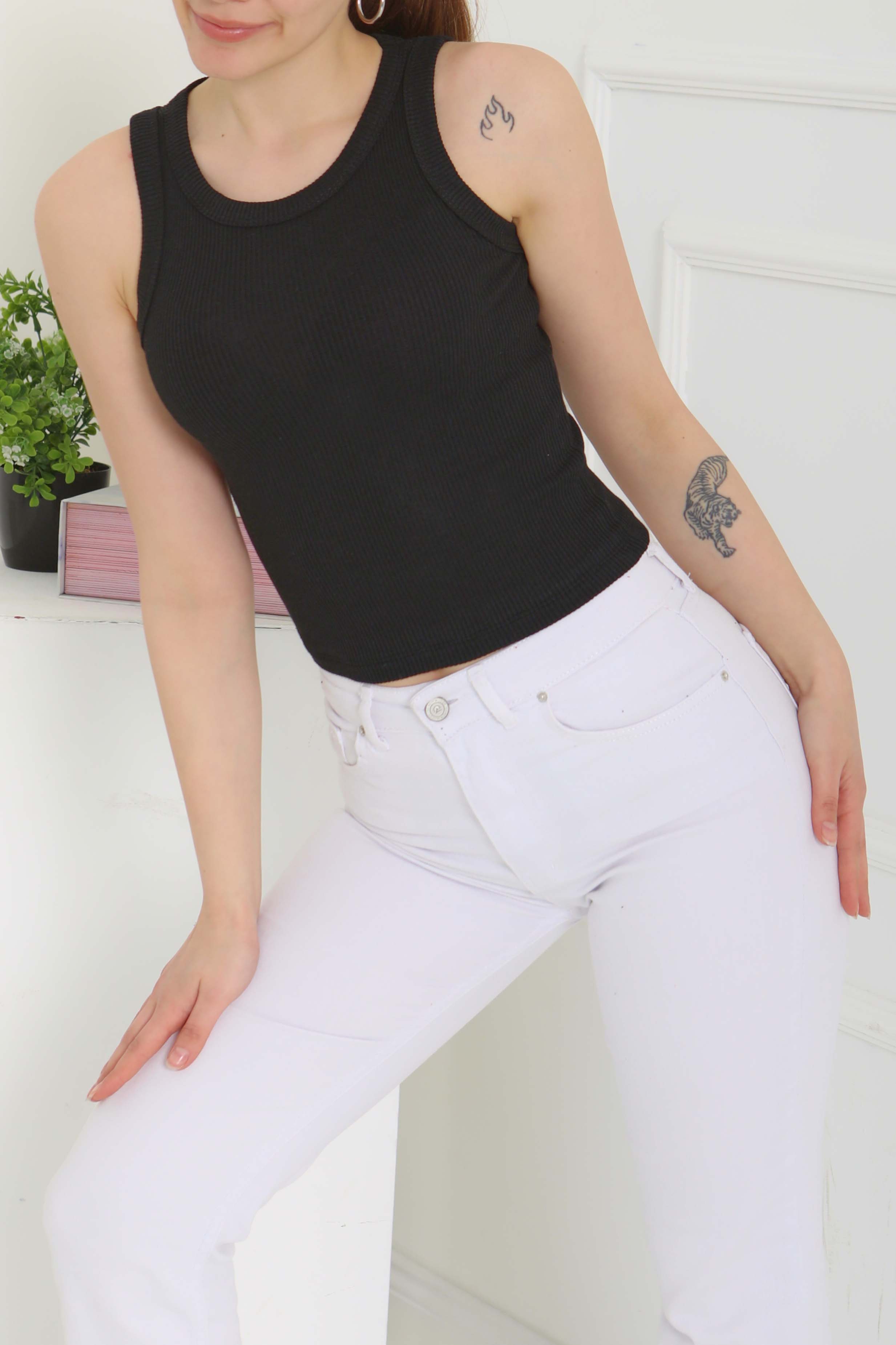 Sıfır Kol Crop Siyah - 27135 - 2