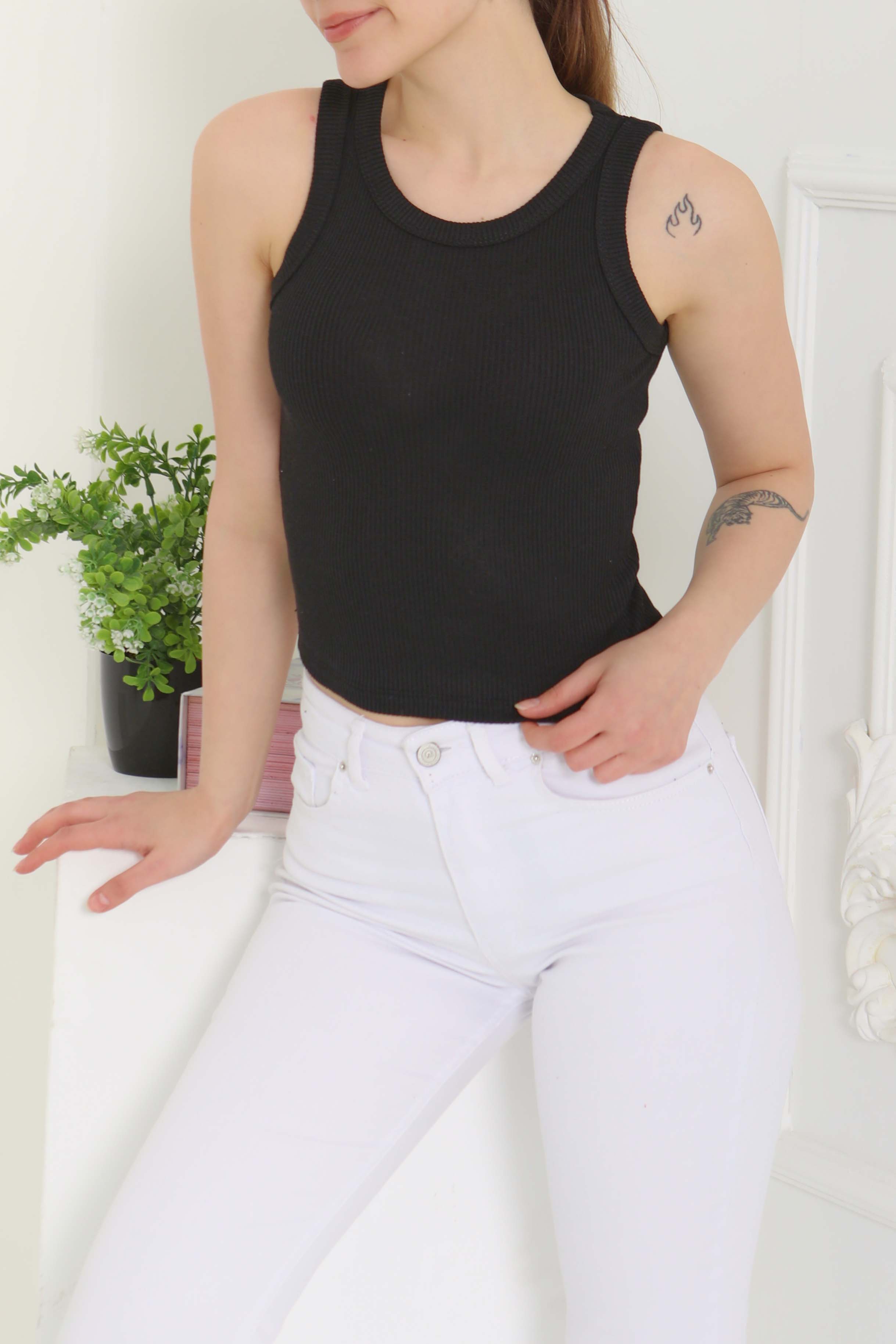 Sıfır Kol Crop Siyah - 27135 - 4