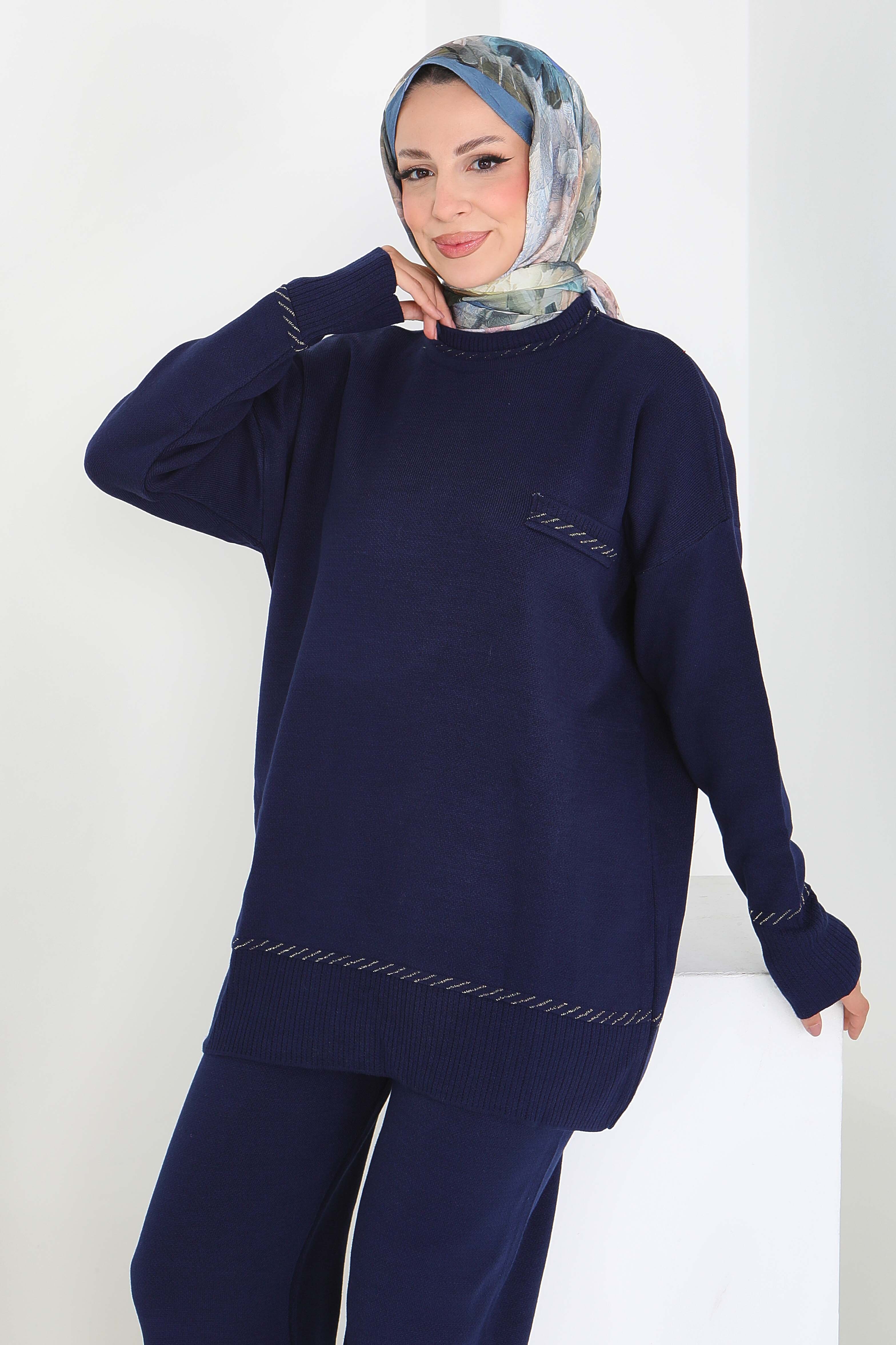 Sim Detaylı Triiko Takım - 27934-LACIVERT - 2