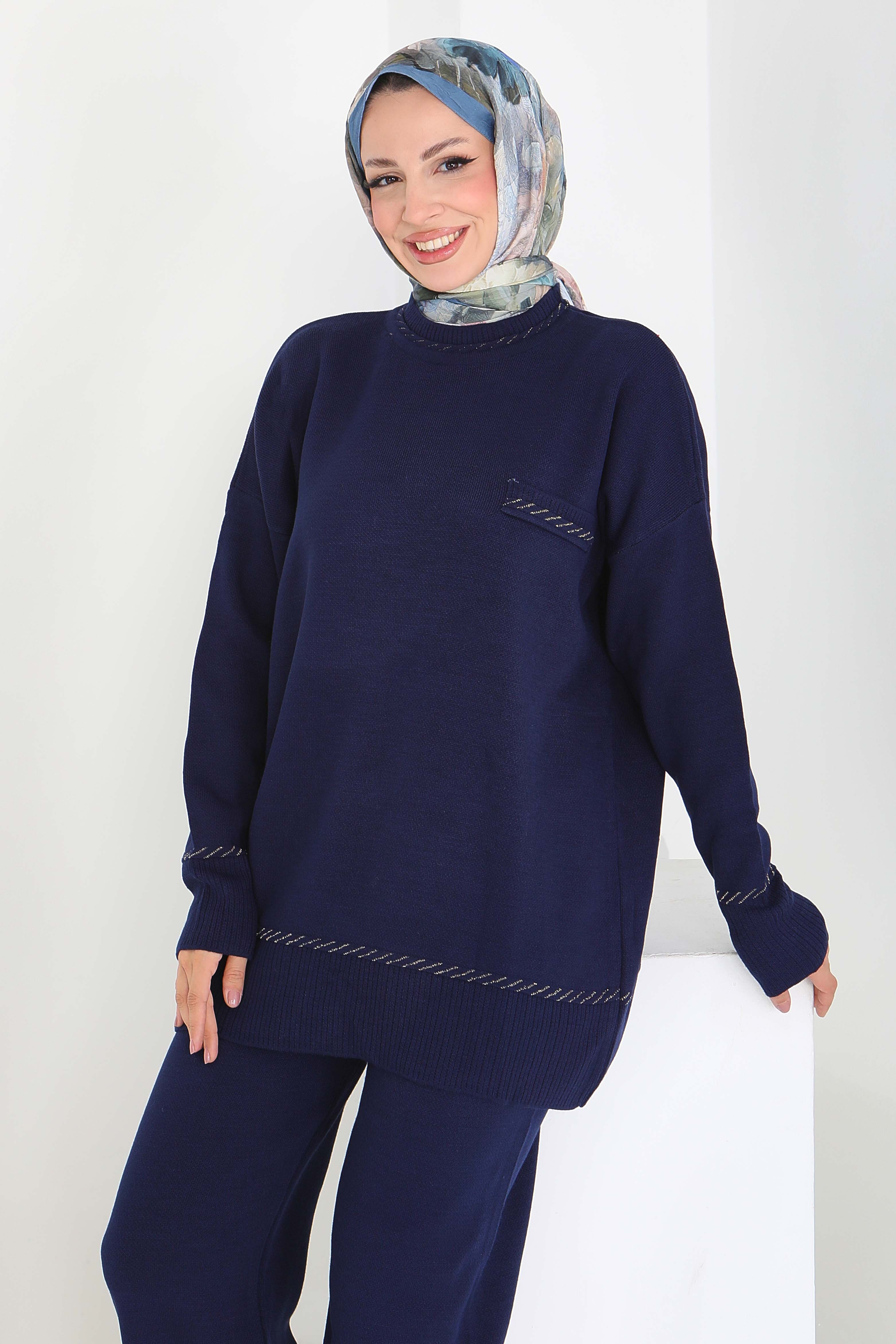 Sim Detaylı Triiko Takım - 27934-LACIVERT - 4