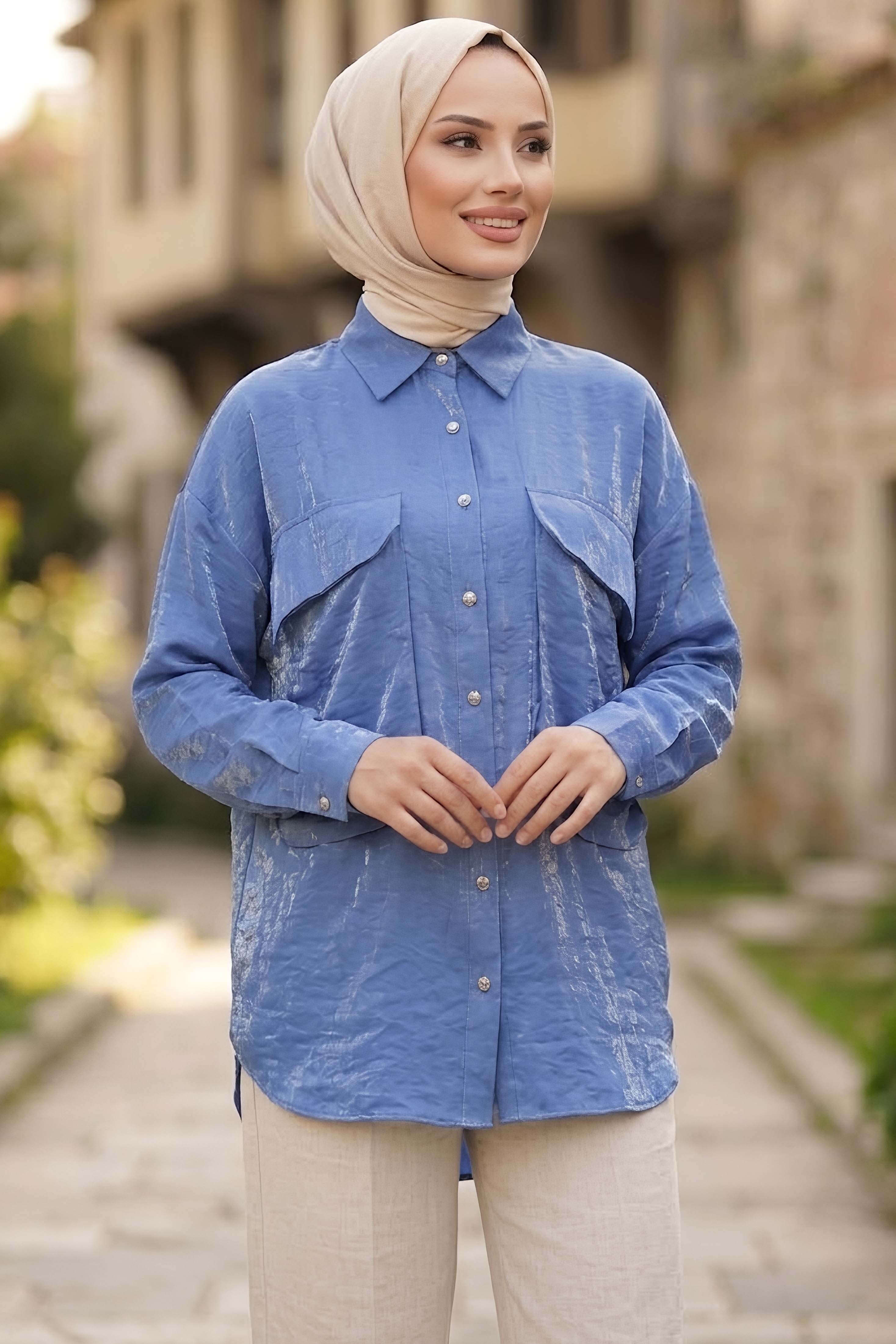 Simli Çif Cepli Gömlek Bebe Mavi - 28881-BEBE-MAVI - 2
