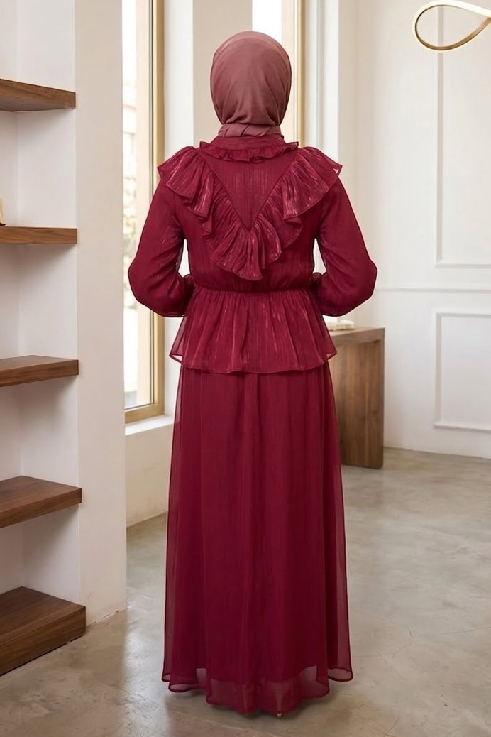 Simli Etekli Takım Bordo - 28768-BORDO - 3