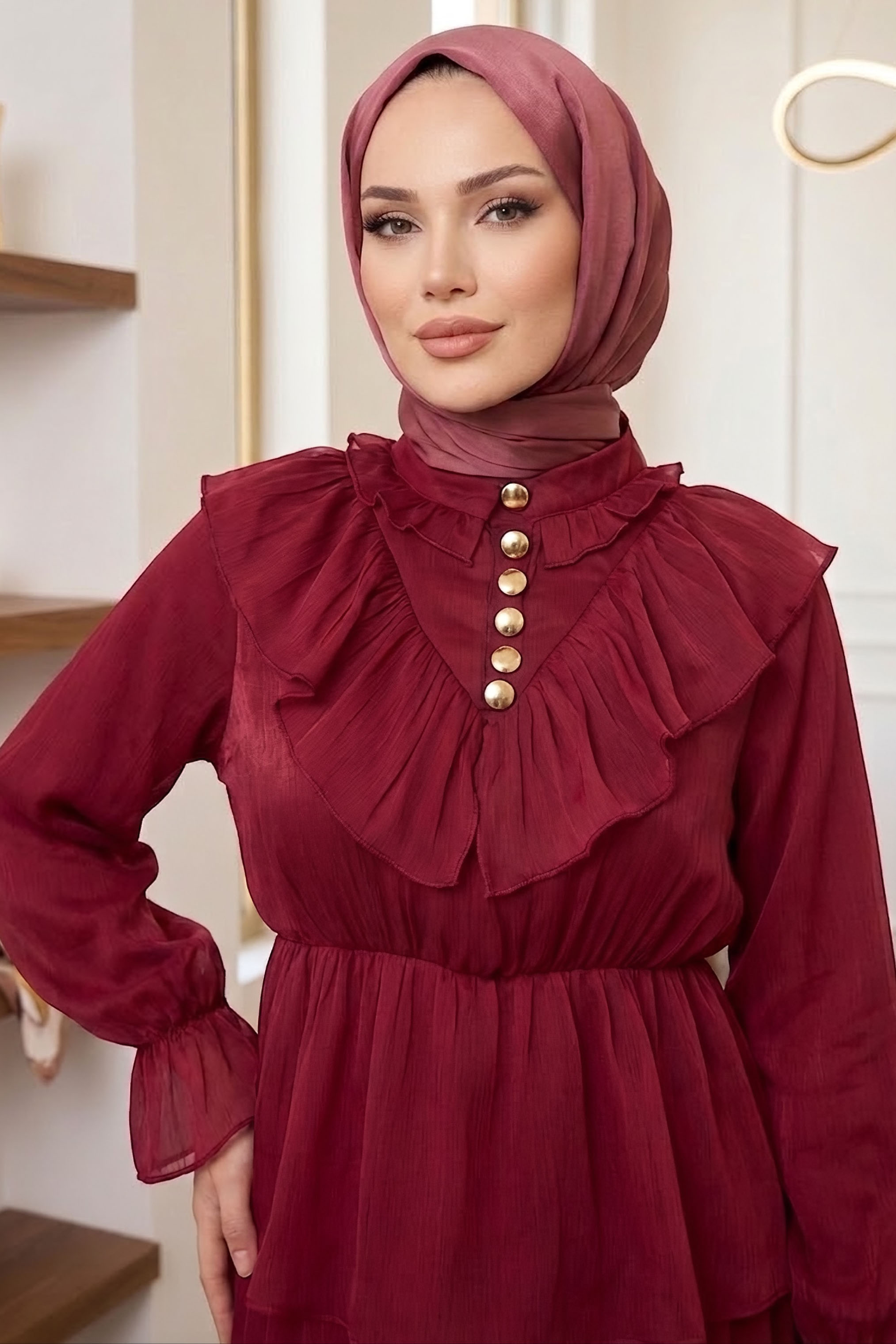 Simli Etekli Takım Bordo - 28768-BORDO - 2