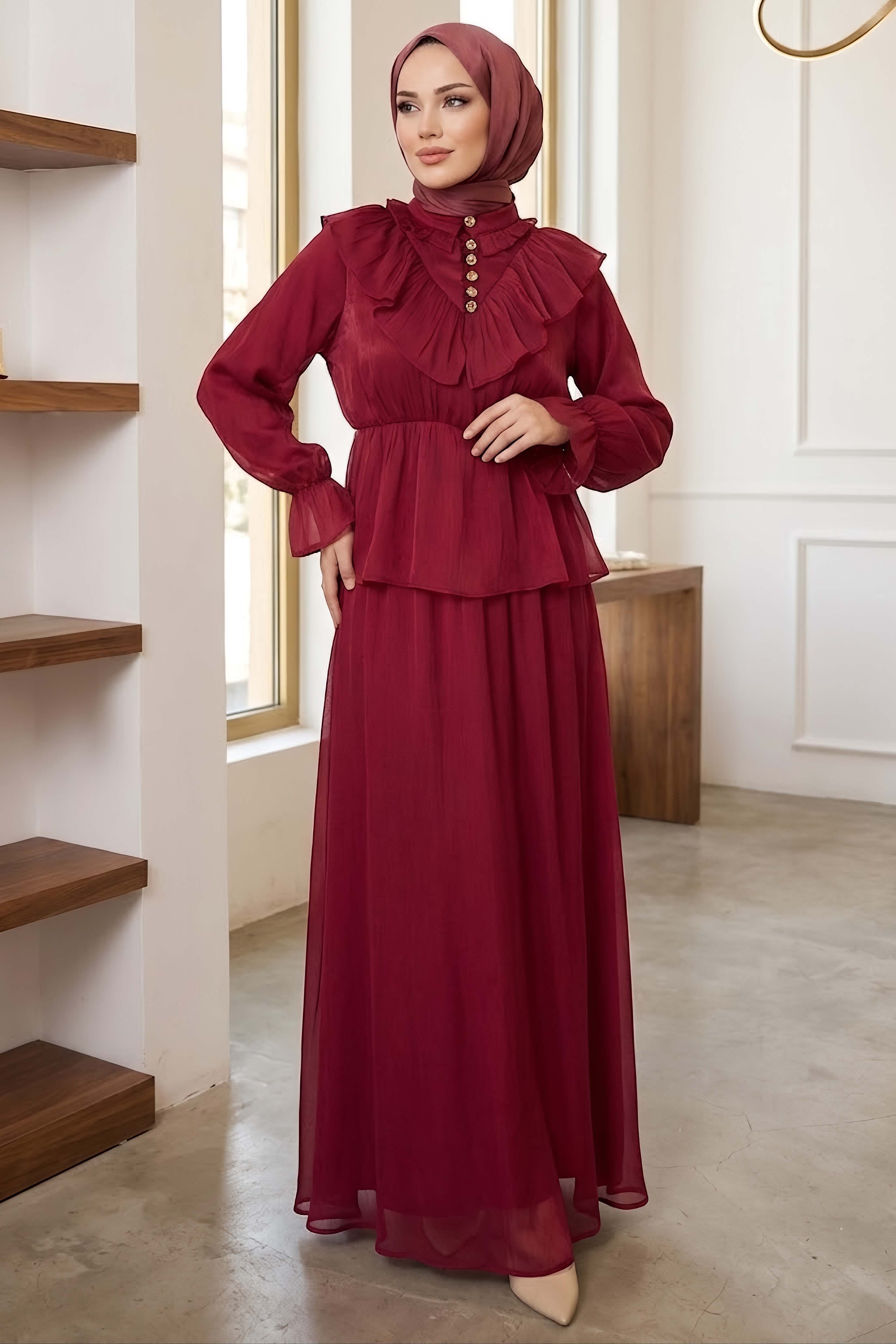 Simli Etekli Takım Bordo - 28768-BORDO - 1