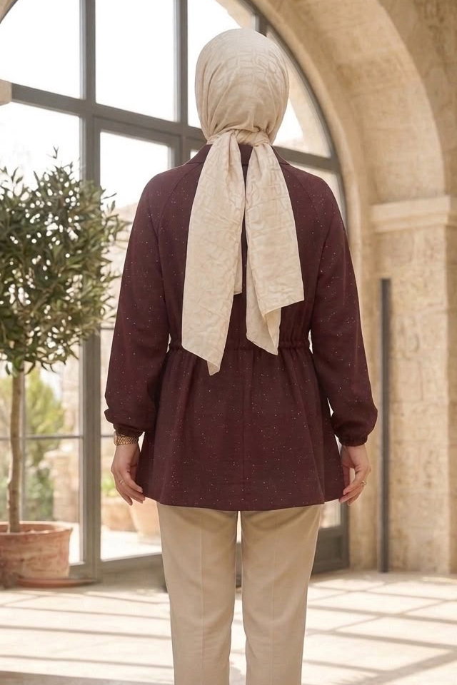 Simli Önü Papatya Detaylı Ceket Bordo - 28774-BORDO - 5