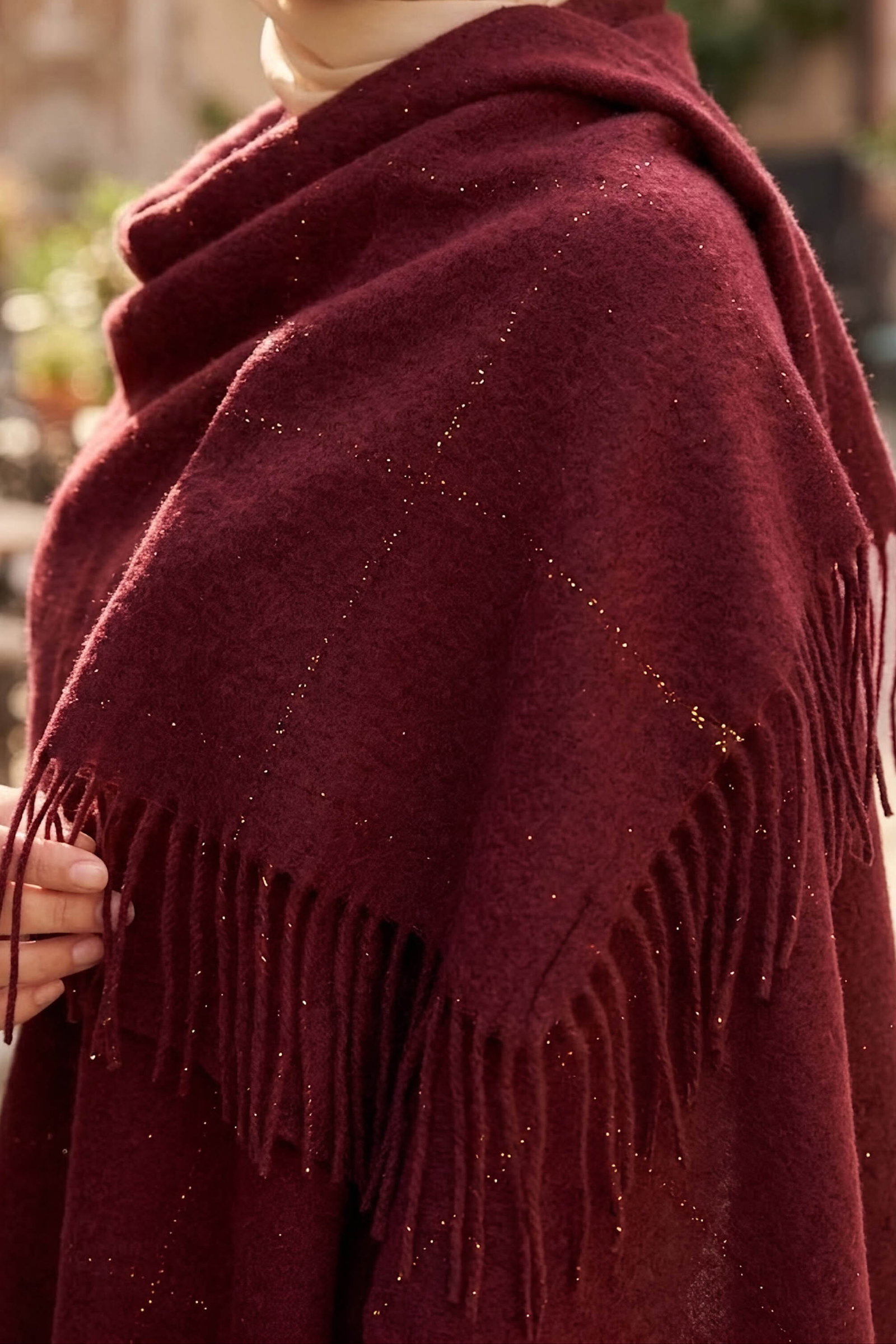 Simli Polar Omuz Atkı Şal Bordo - 28994-BORDO - 2